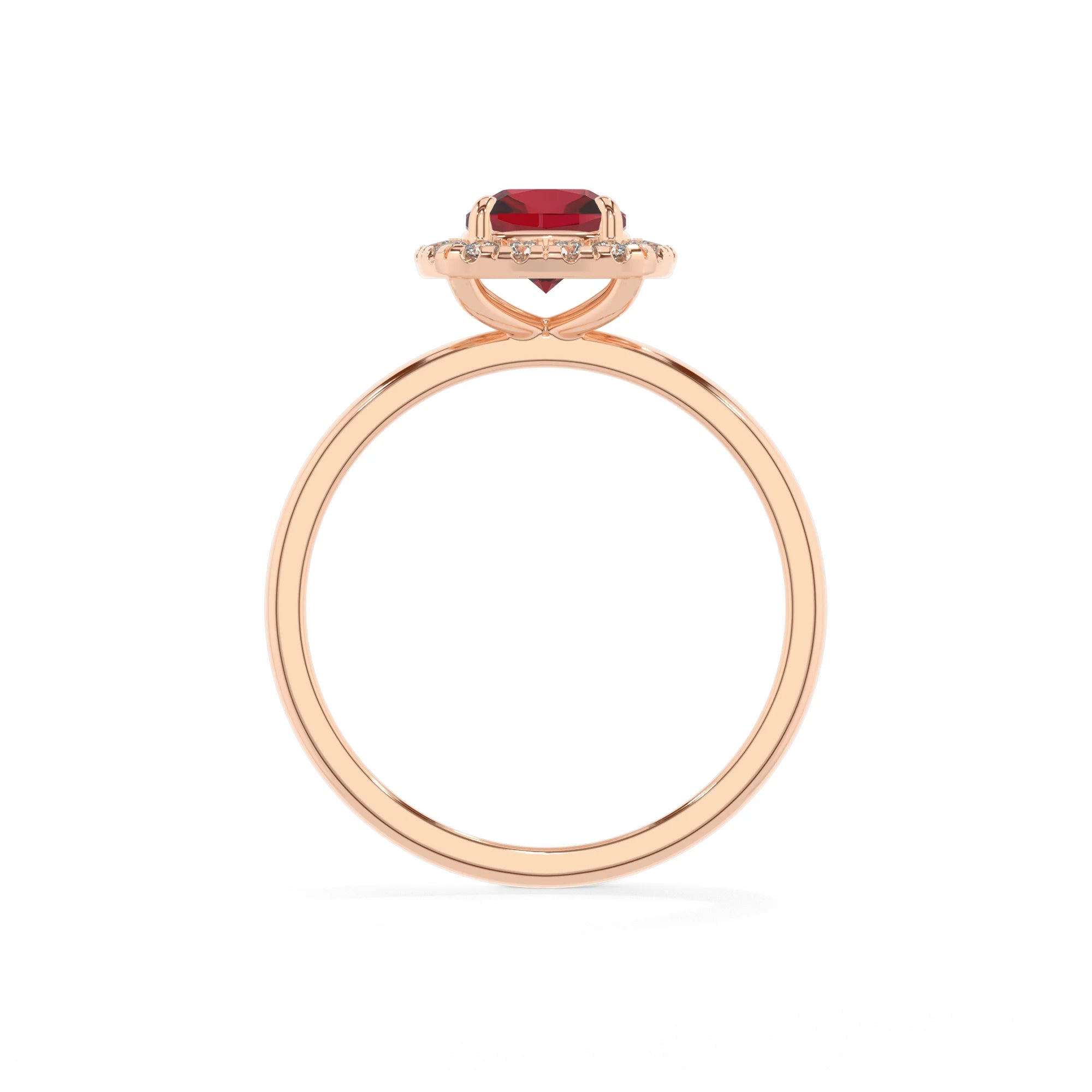 lab grown ruby cushion solitaire rings in rose gold