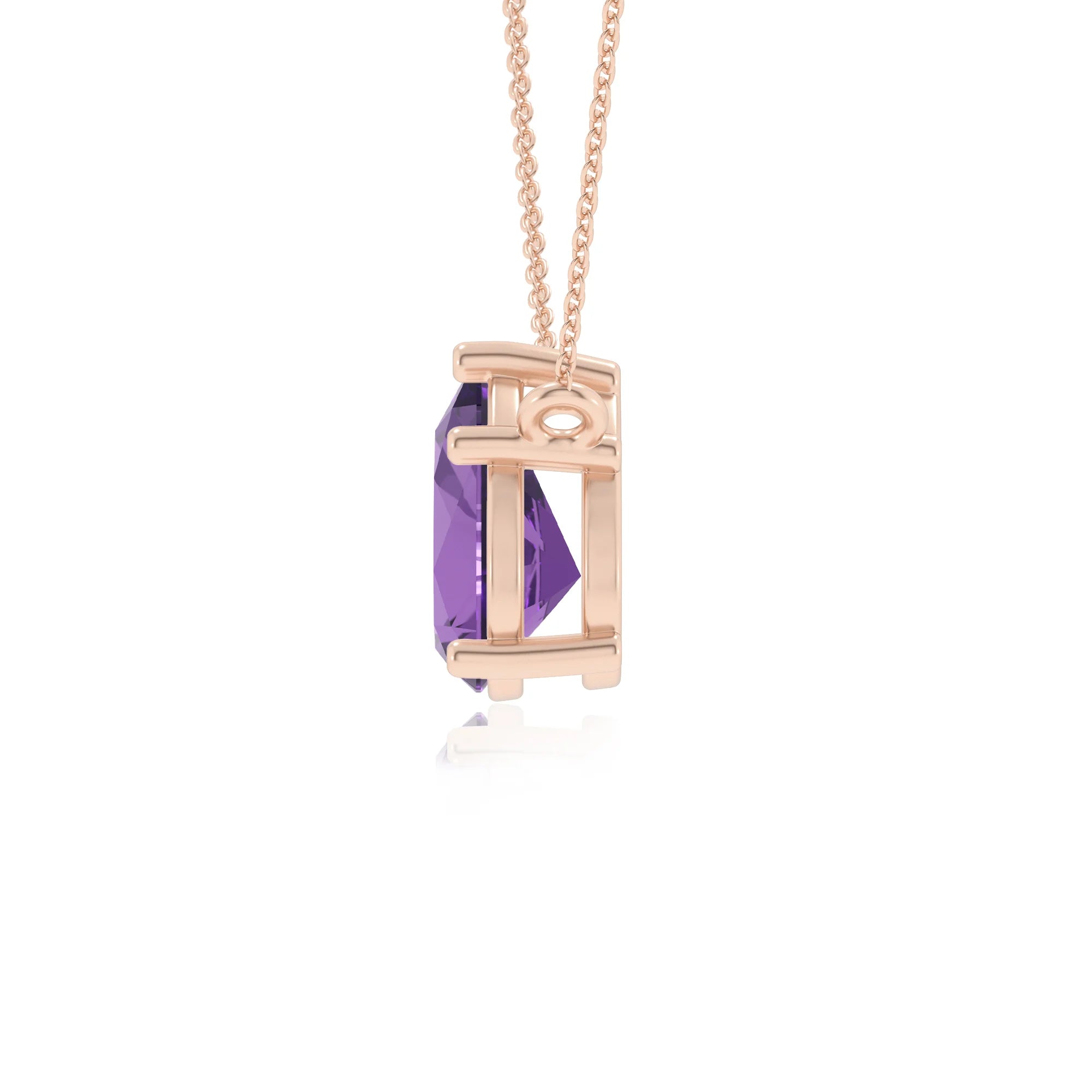 lab grown amethyst pear solitaire necklaces in rose gold