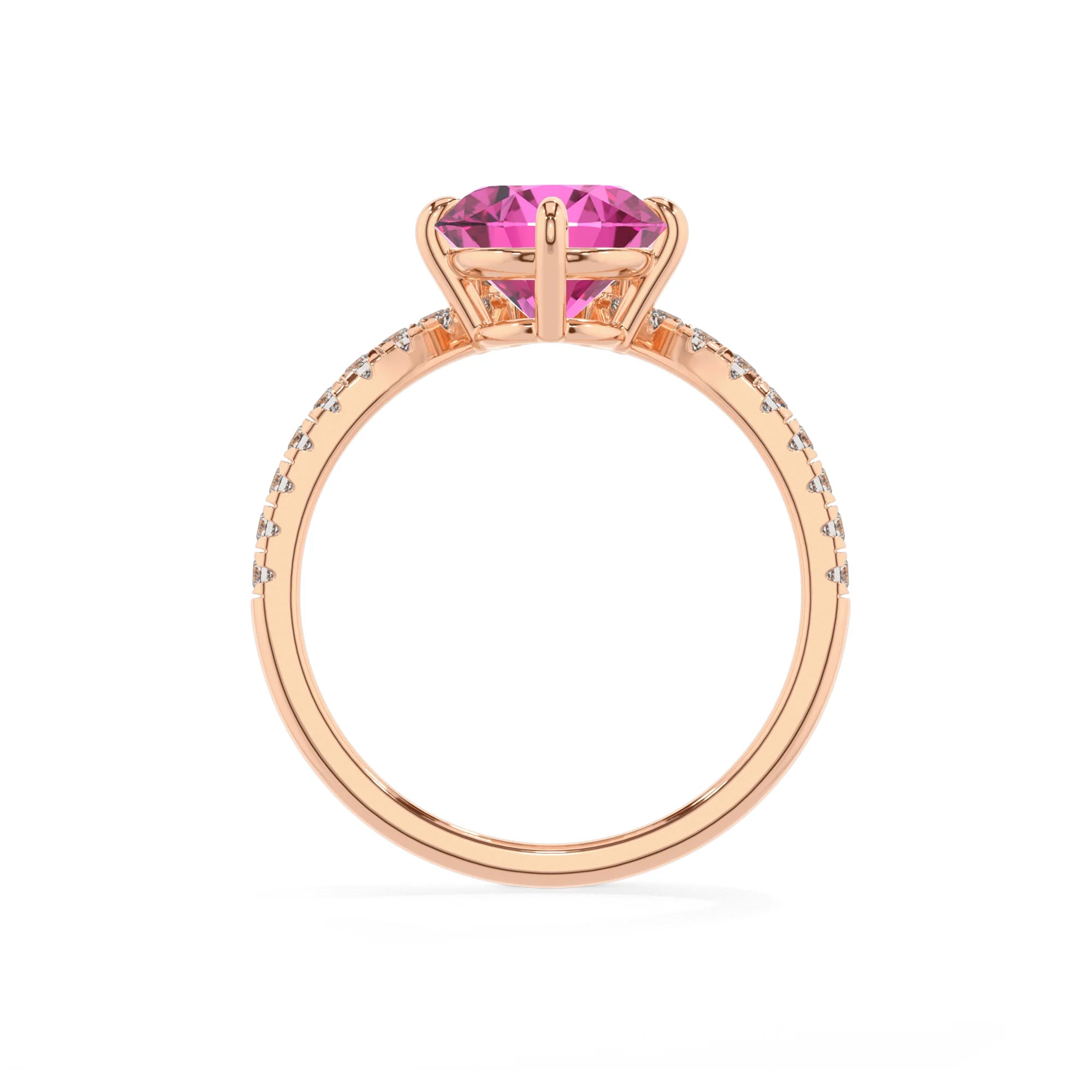 lab grown pink-sapphire round solitaire rings in rose gold