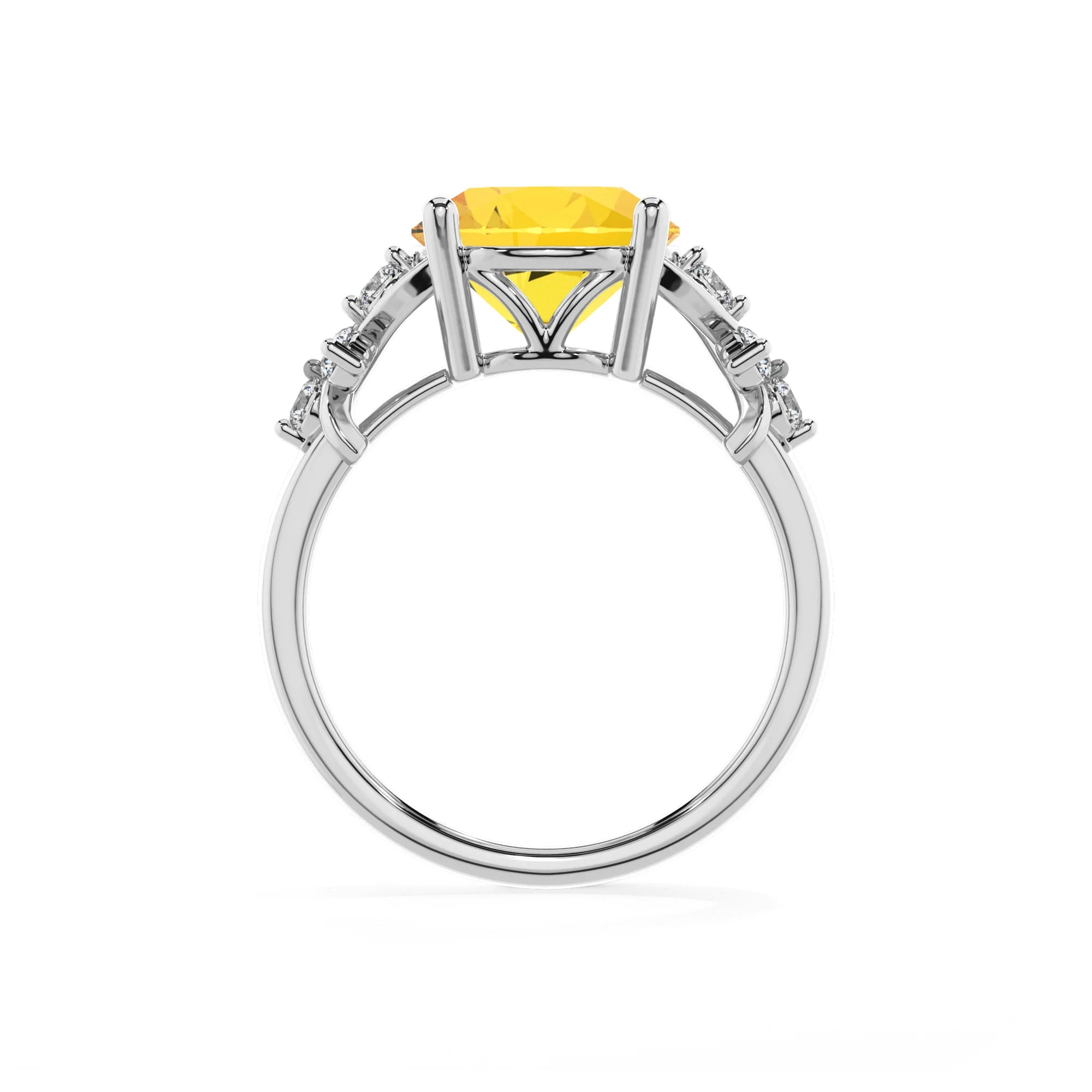 lab grown yellow-sapphire round solitaire rings in sterling silver