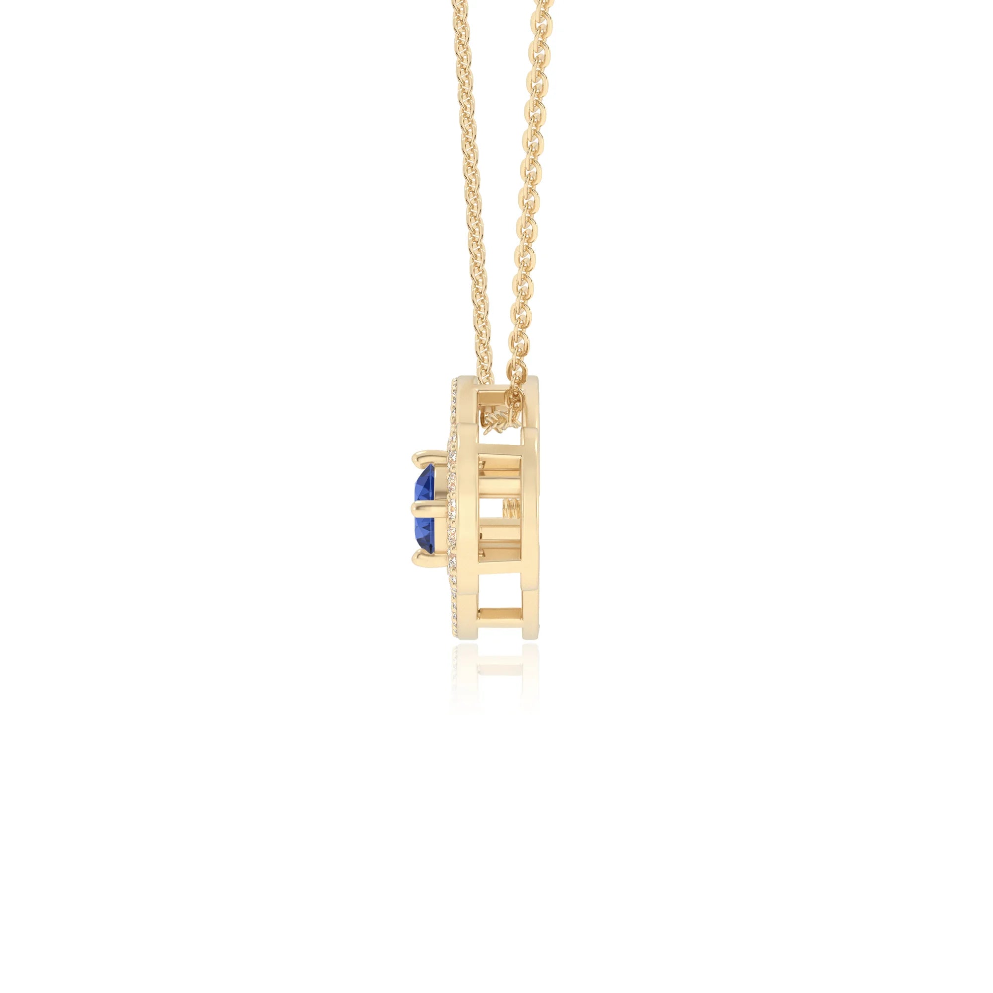 lab grown blue-sapphire round solitaire necklaces in yellow gold