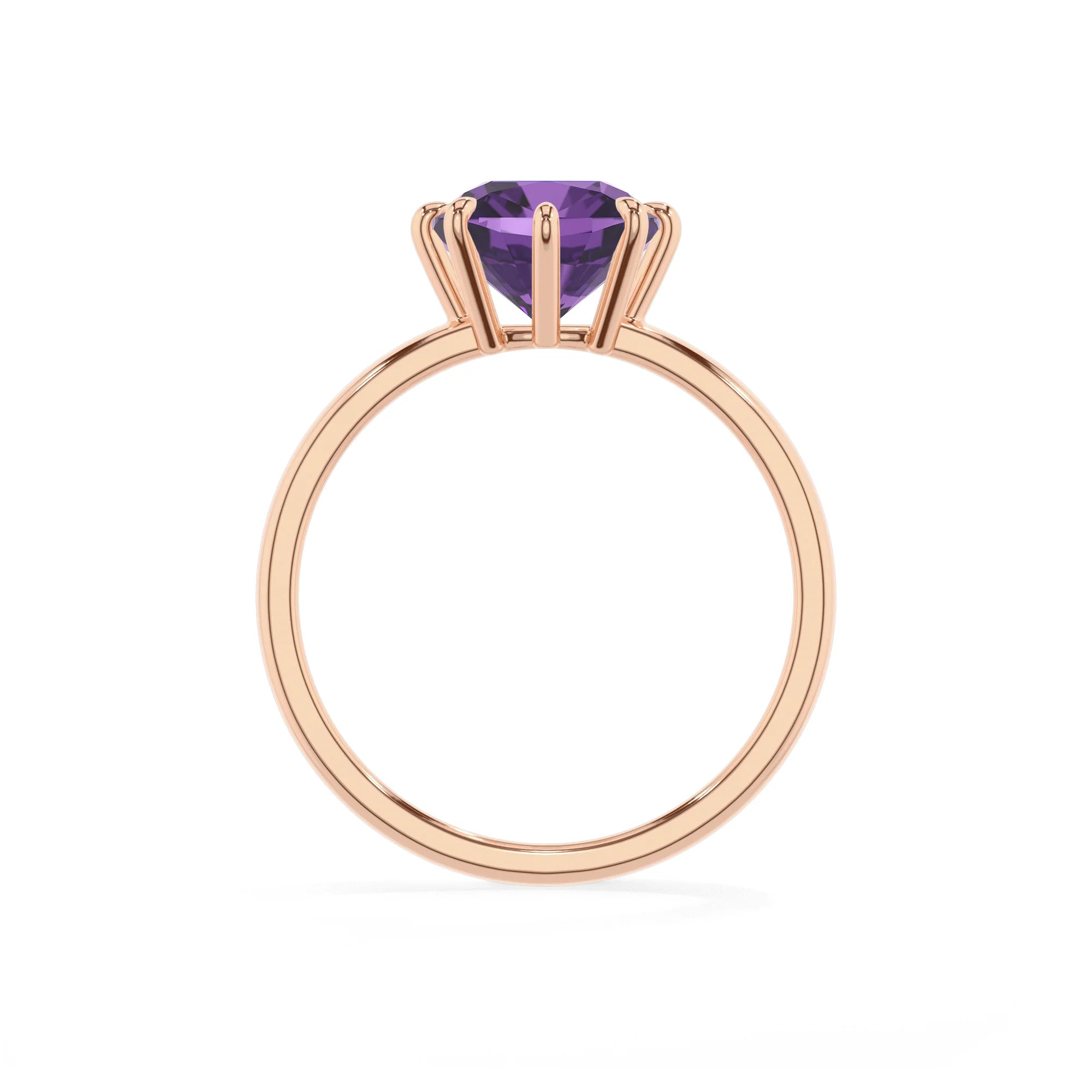 lab grown amethyst cushion solitaire rings in rose gold