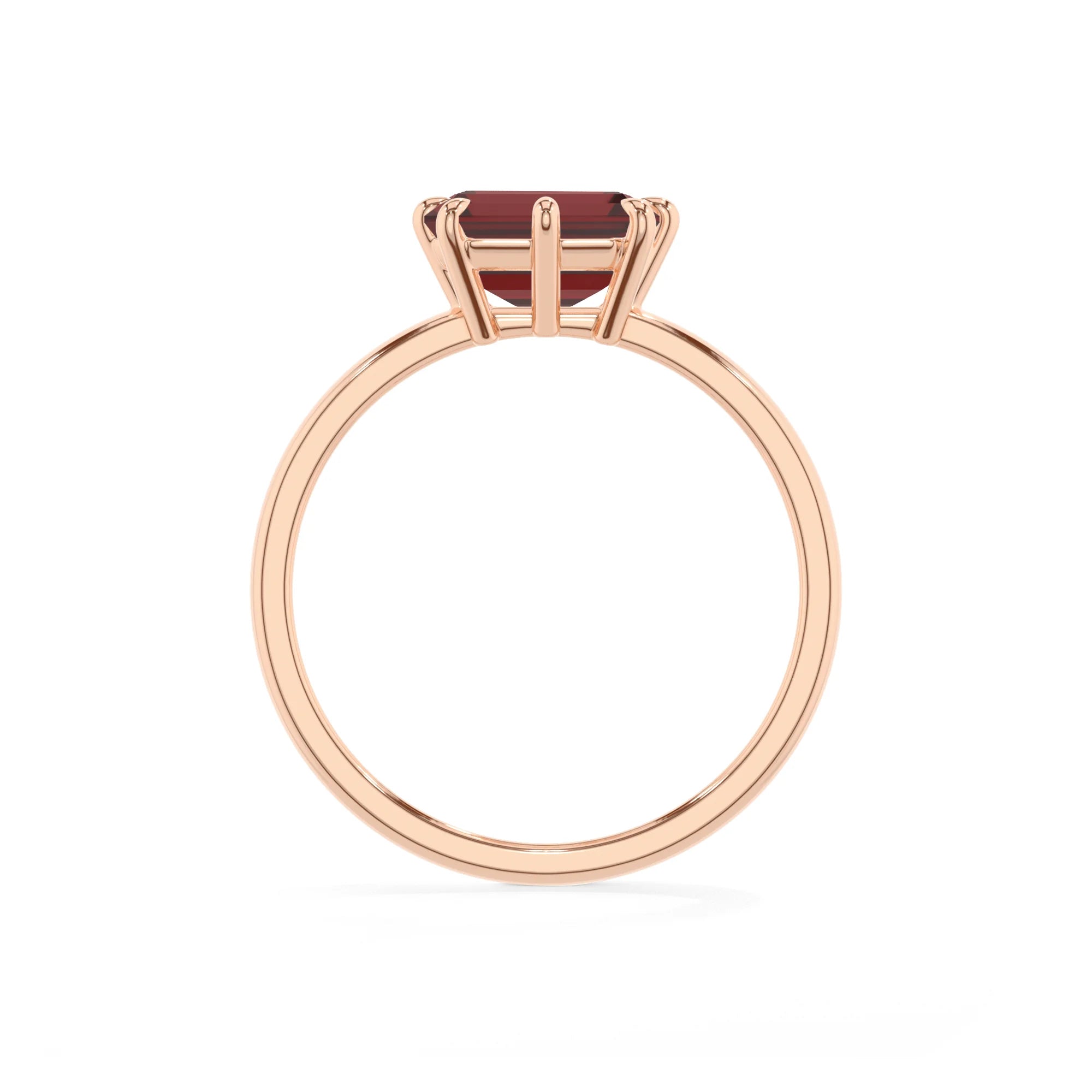 natural garnet emerald cut solitaire rings in rose gold