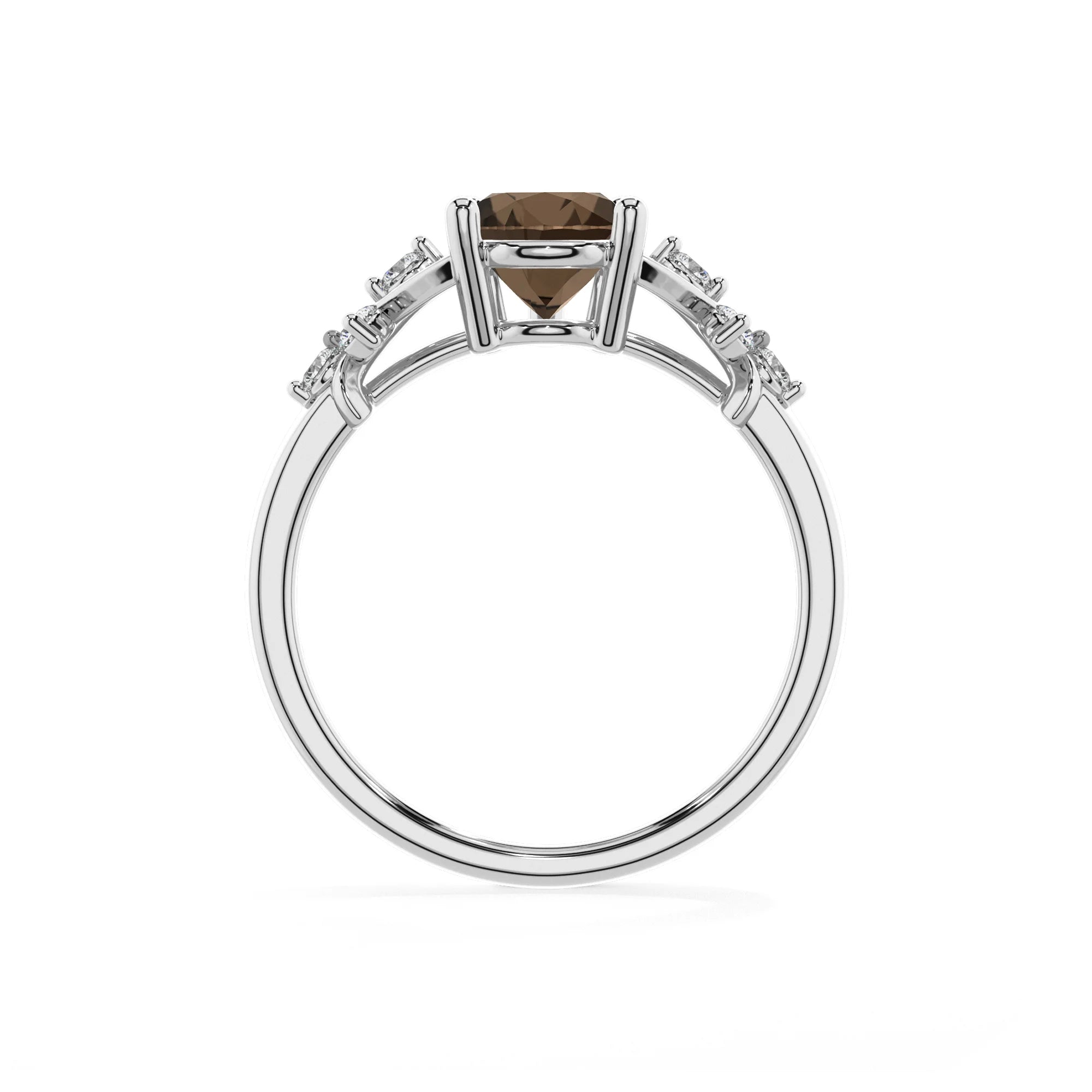 natural smoky-quartz pear solitaire rings in white gold