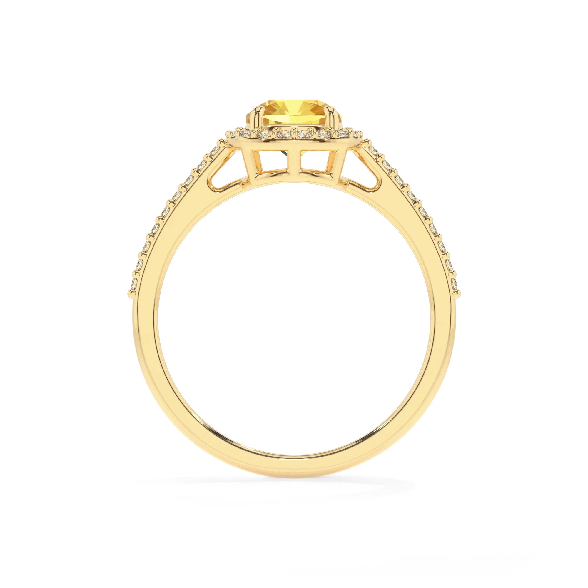 lab grown yellow-sapphire cushion solitaire rings in yellow gold