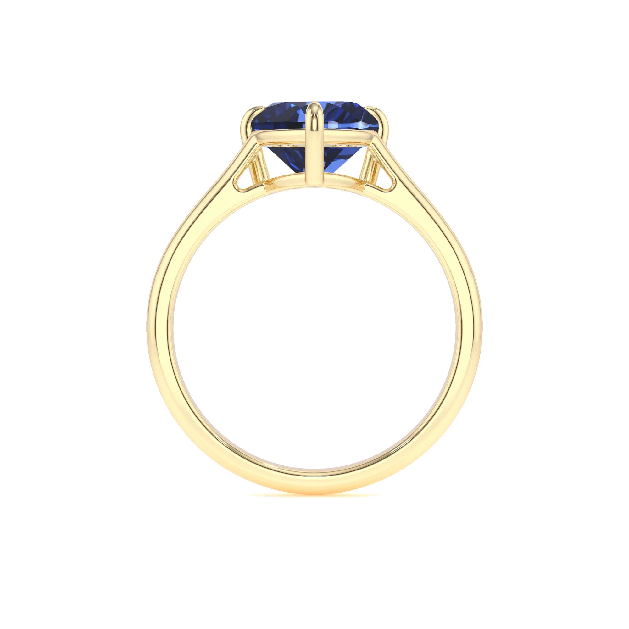 lab grown blue-sapphire heart solitaire rings in yellow gold