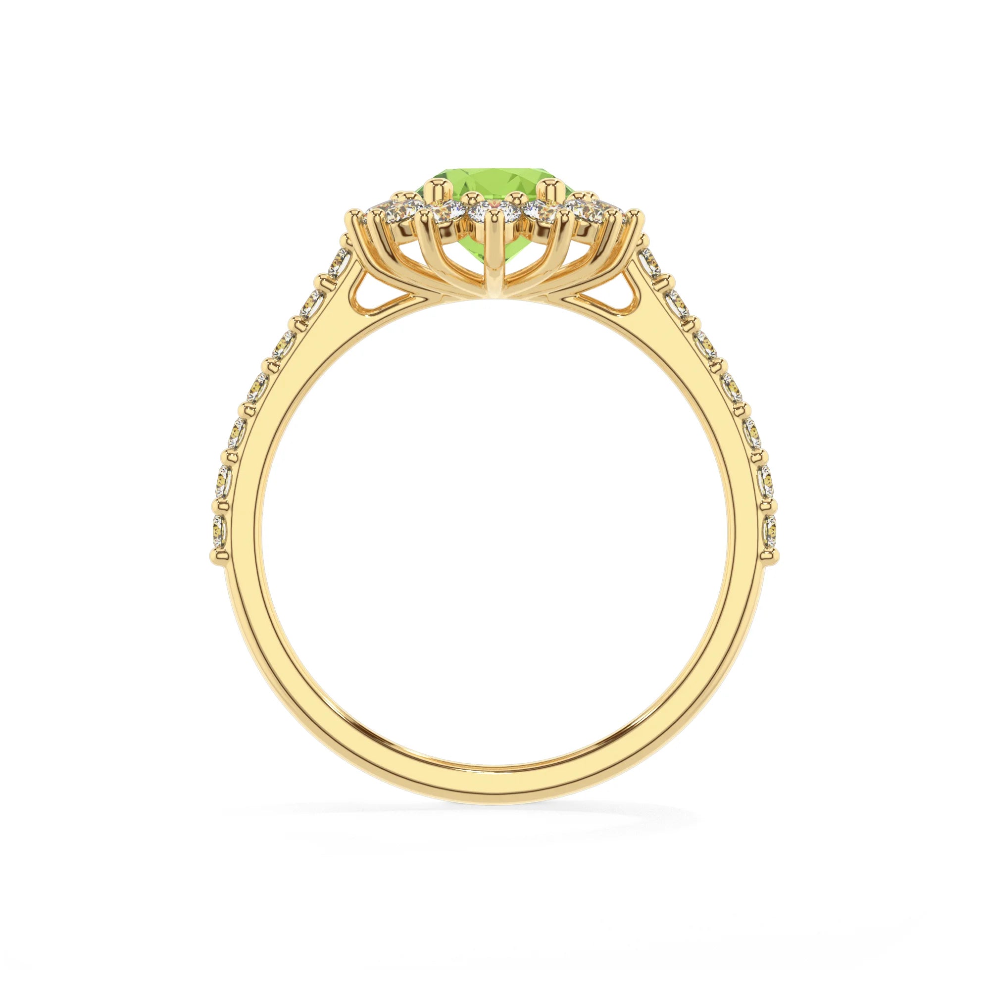 natural peridot oval solitaire rings in yellow gold