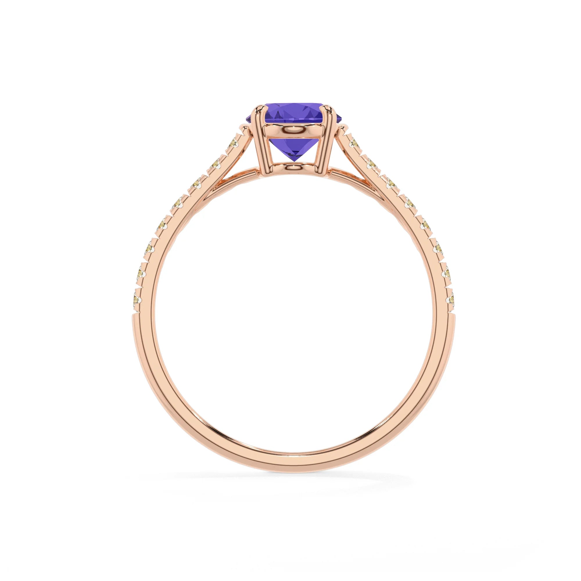 lab grown tanzanite oval half eternity solitaire engagement rings in rose gold