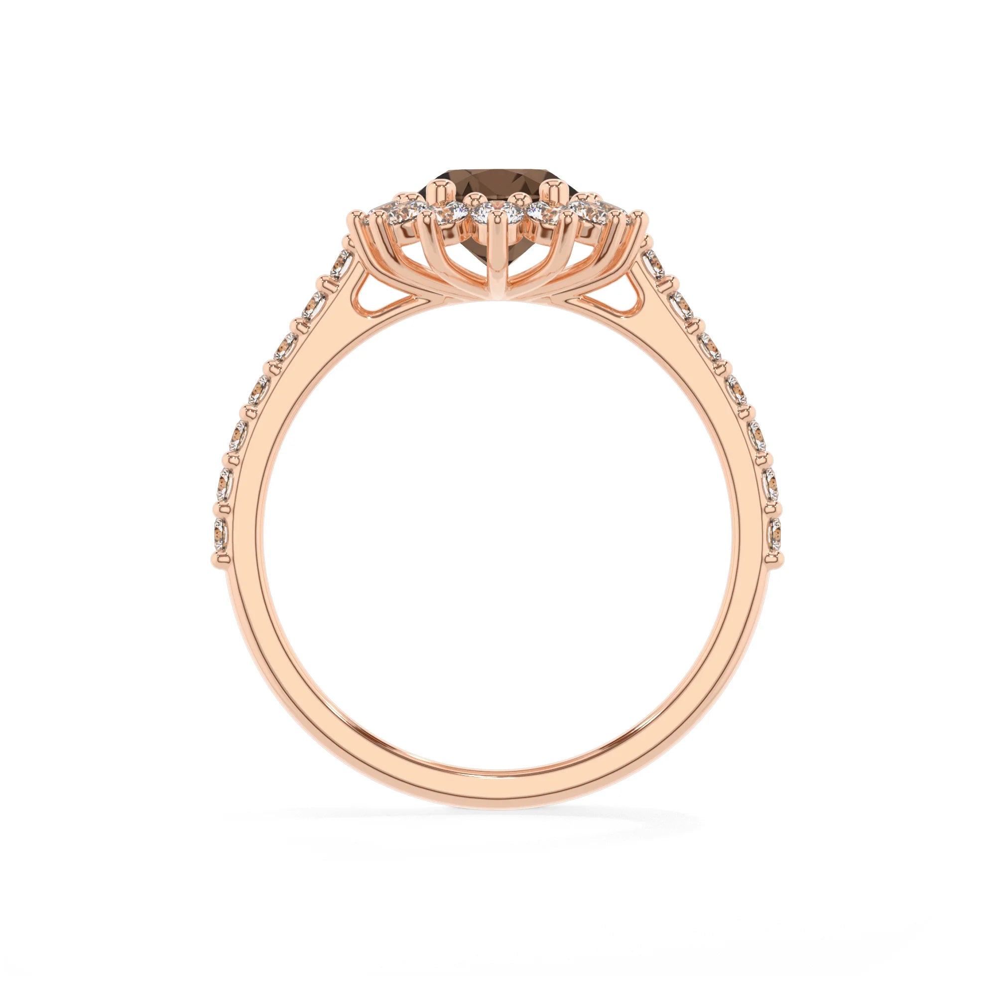 natural smoky-quartz oval solitaire rings in rose gold