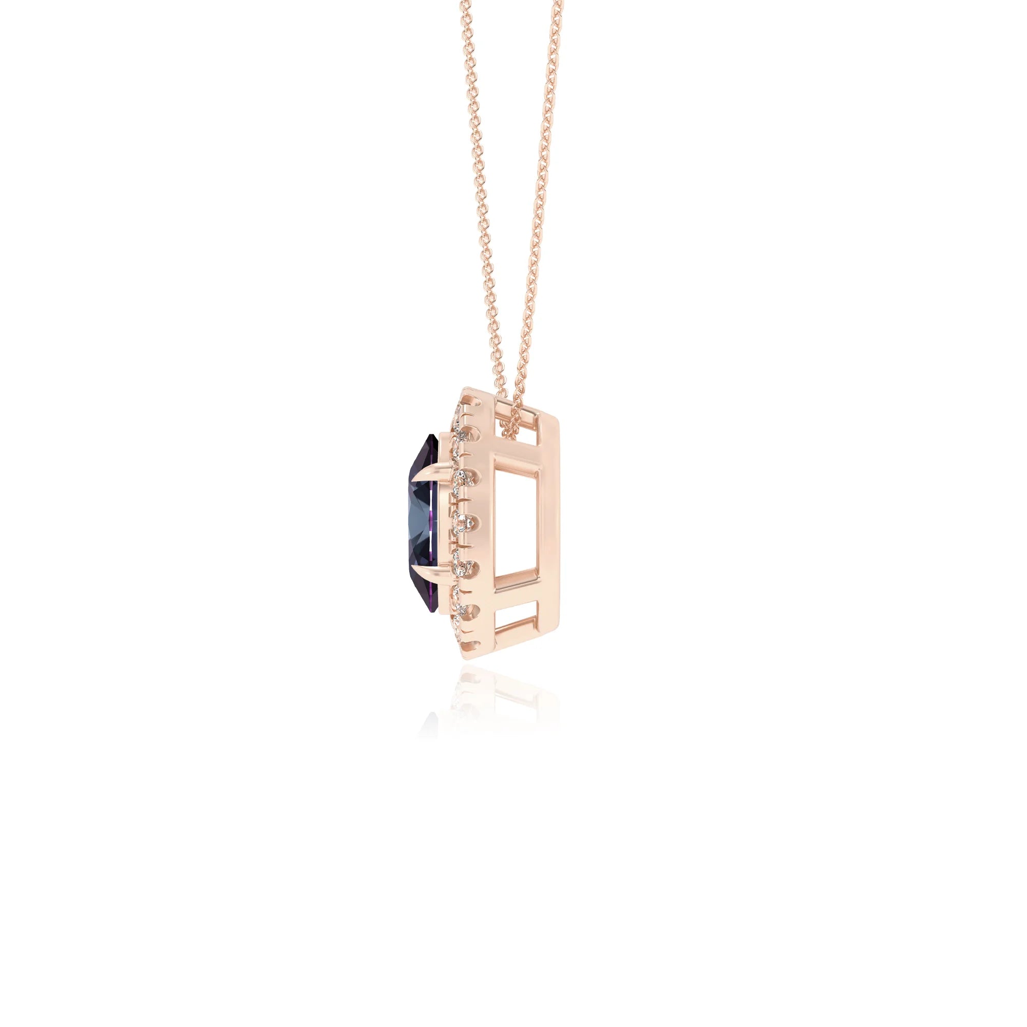 lab grown alexandrite oval solitaire necklaces in rose gold