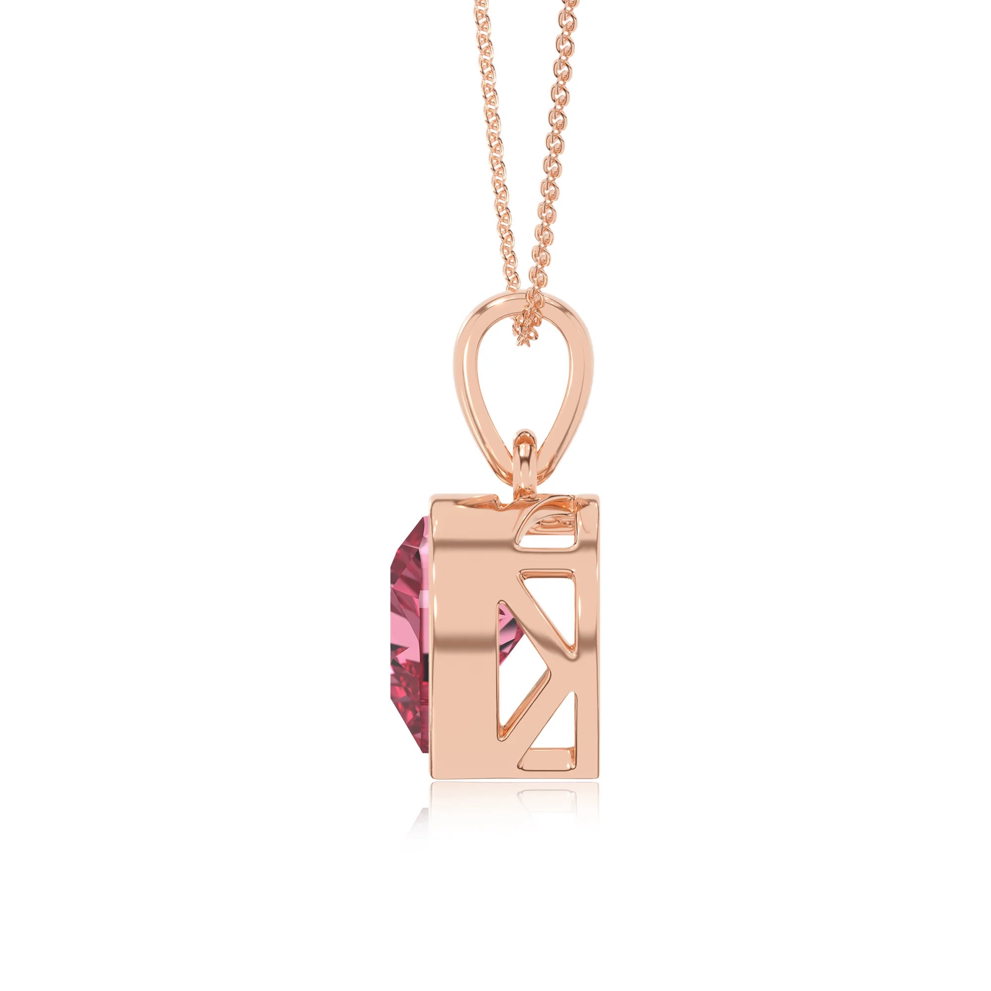 lab grown pink-tourmaline heart solitaire necklaces in rose gold