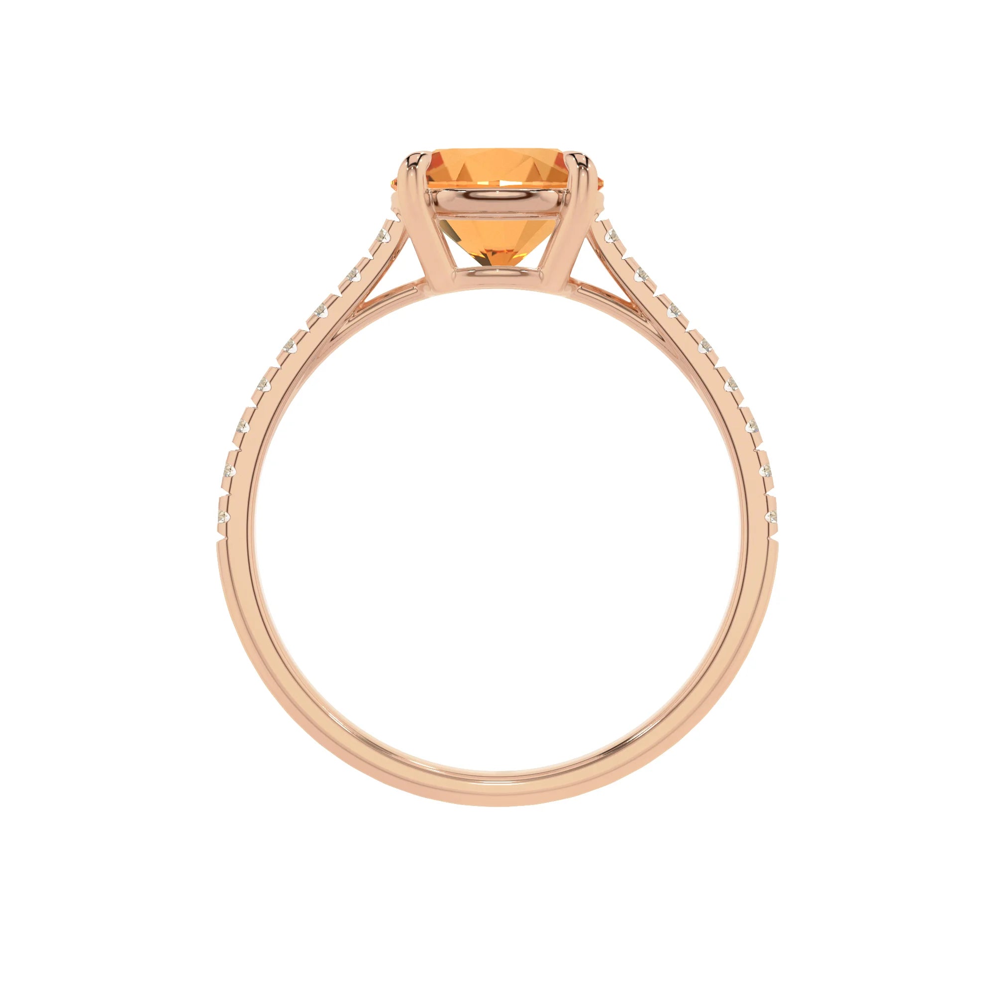 lab grown citrine round half eternity solitaire engagement rings in rose gold