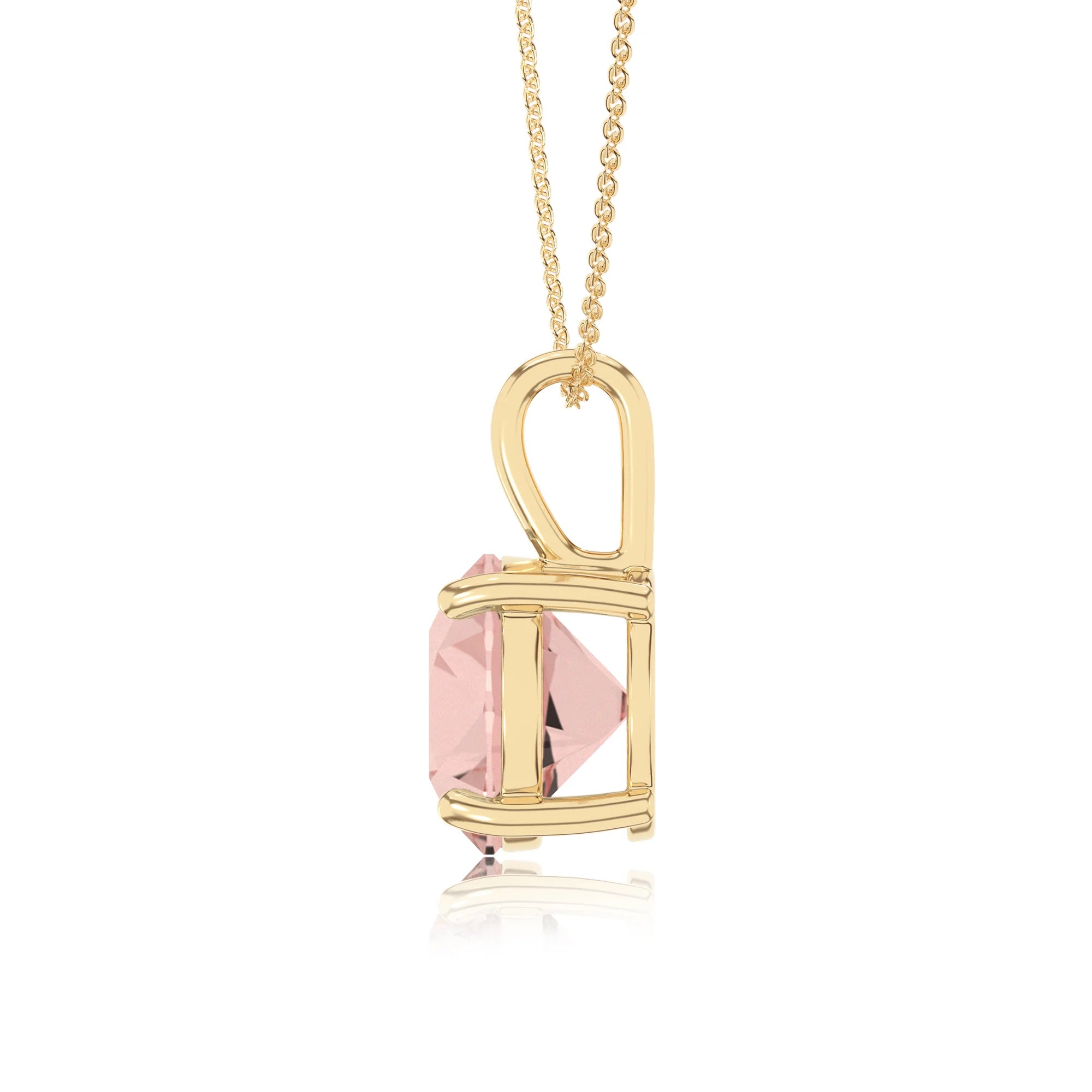 lab grown morganite round solitaire necklaces in yellow gold