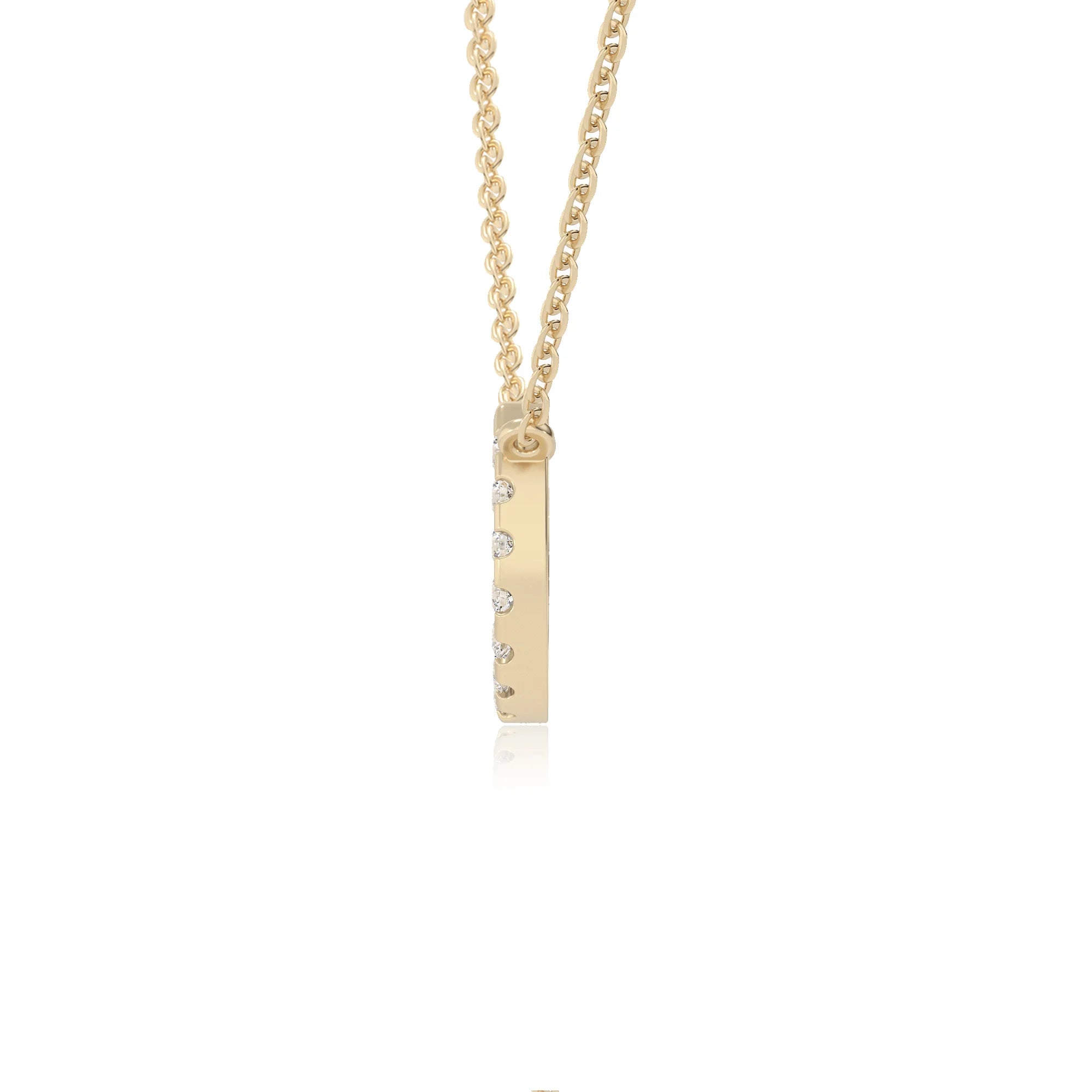 lab grown moissanite round v-bale necklaces in yellow gold