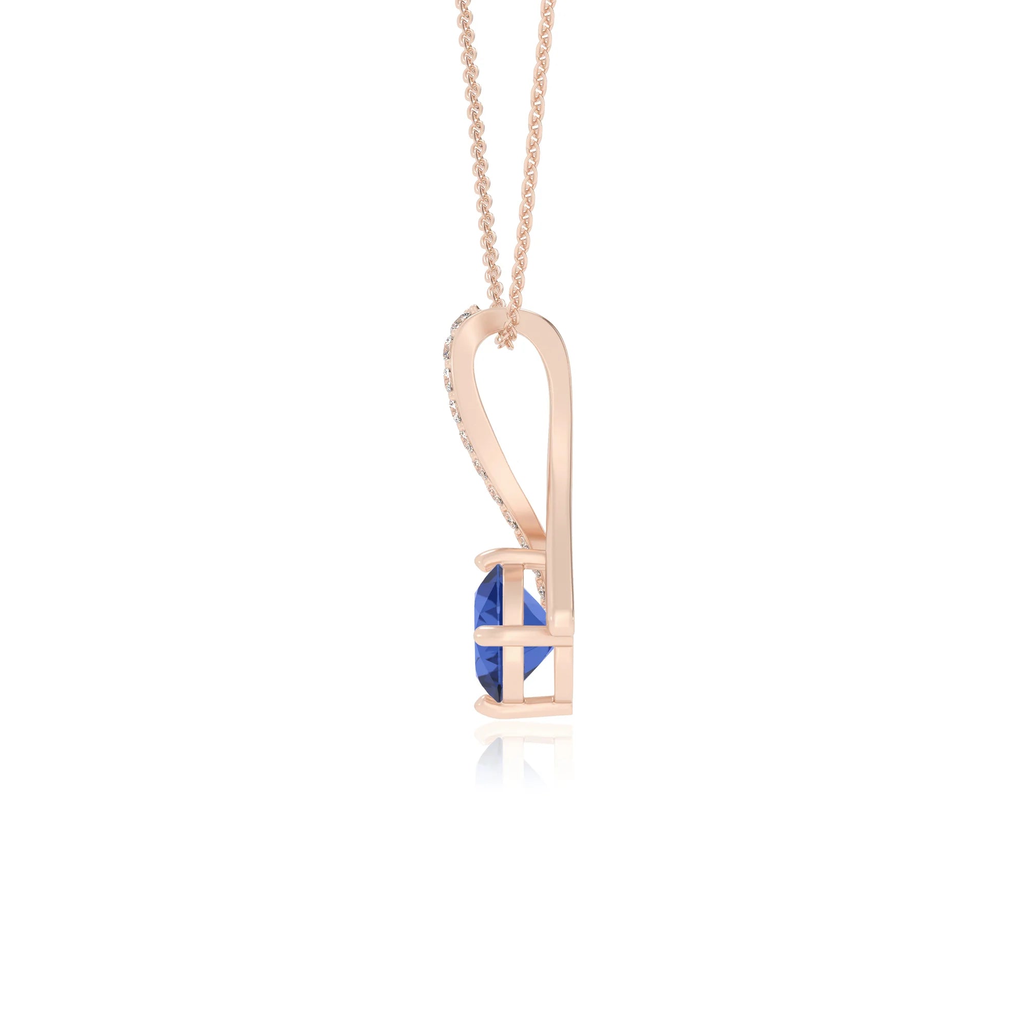 lab grown blue-sapphire round solitaire necklaces in rose gold