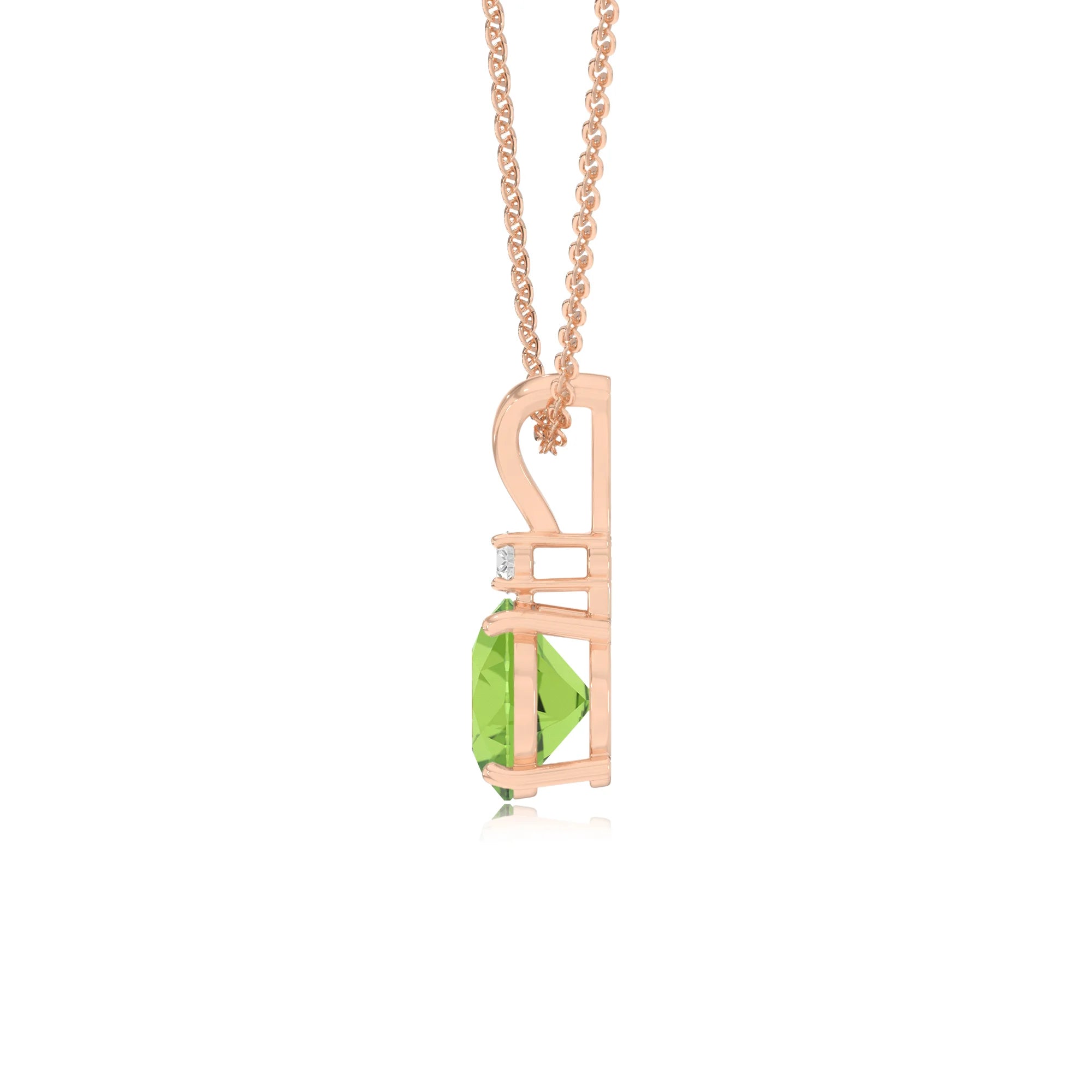 natural peridot round solitaire v-bale necklaces in rose gold