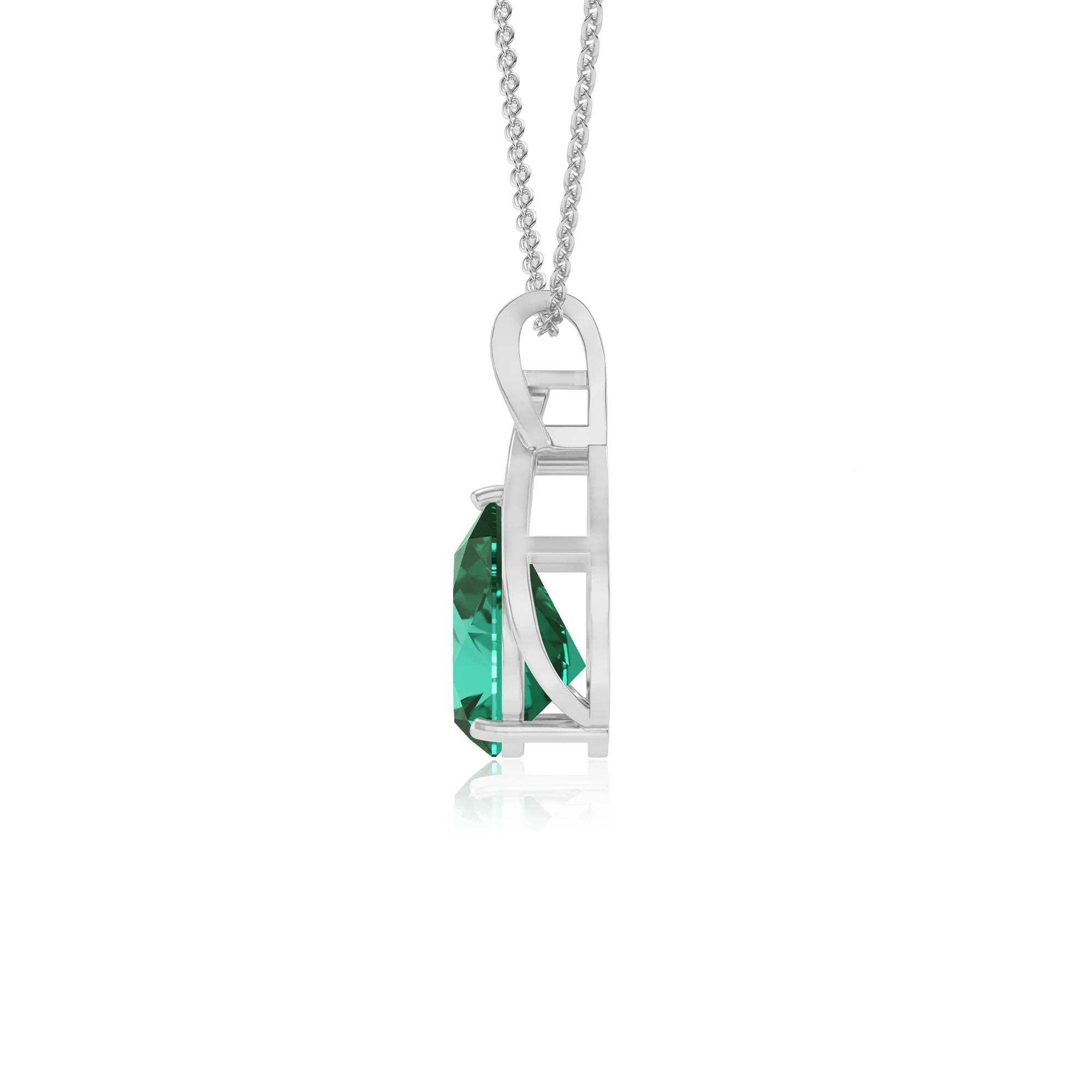 lab grown emerald pear solitaire necklaces in white gold