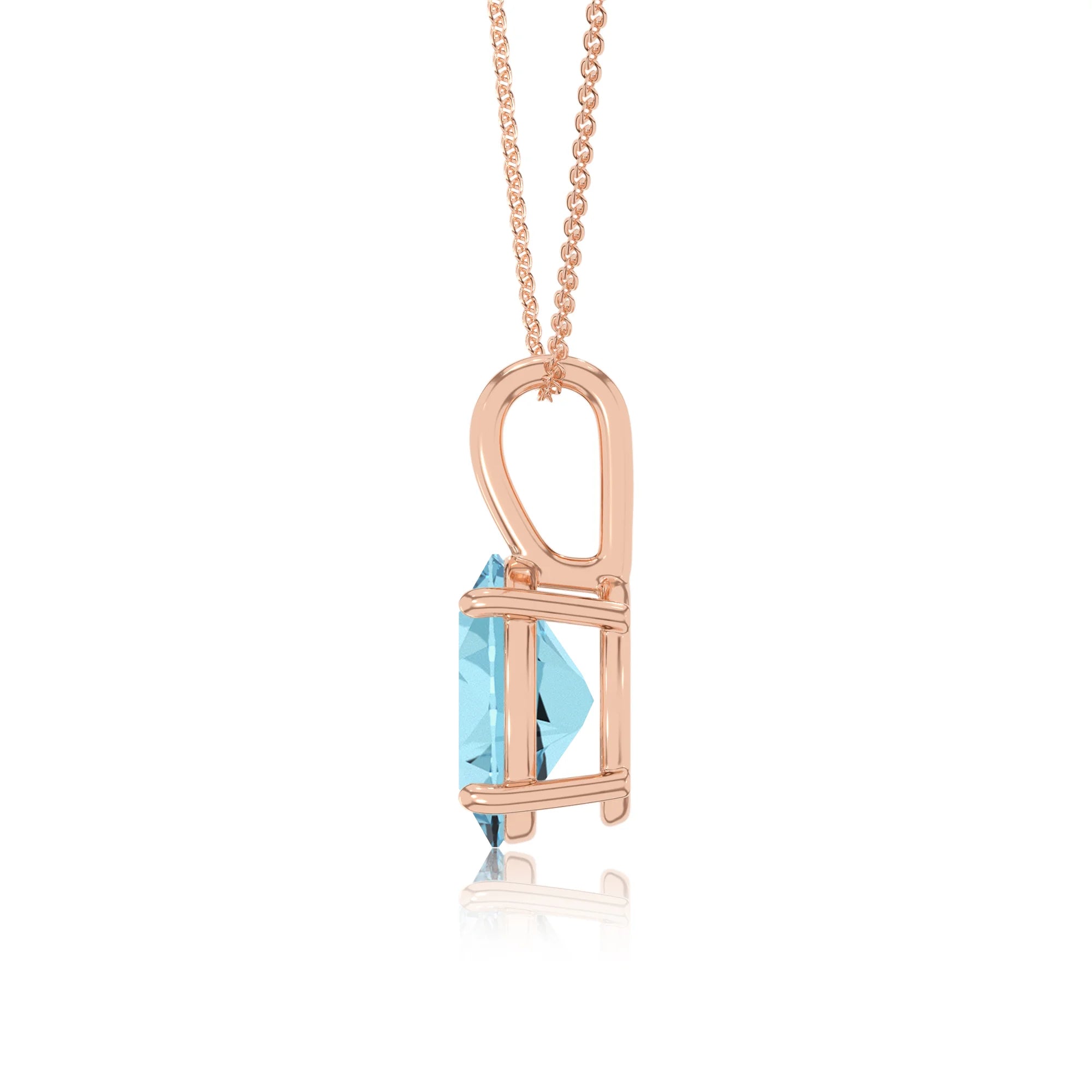 lab grown aquamarine oval solitaire necklaces in rose gold