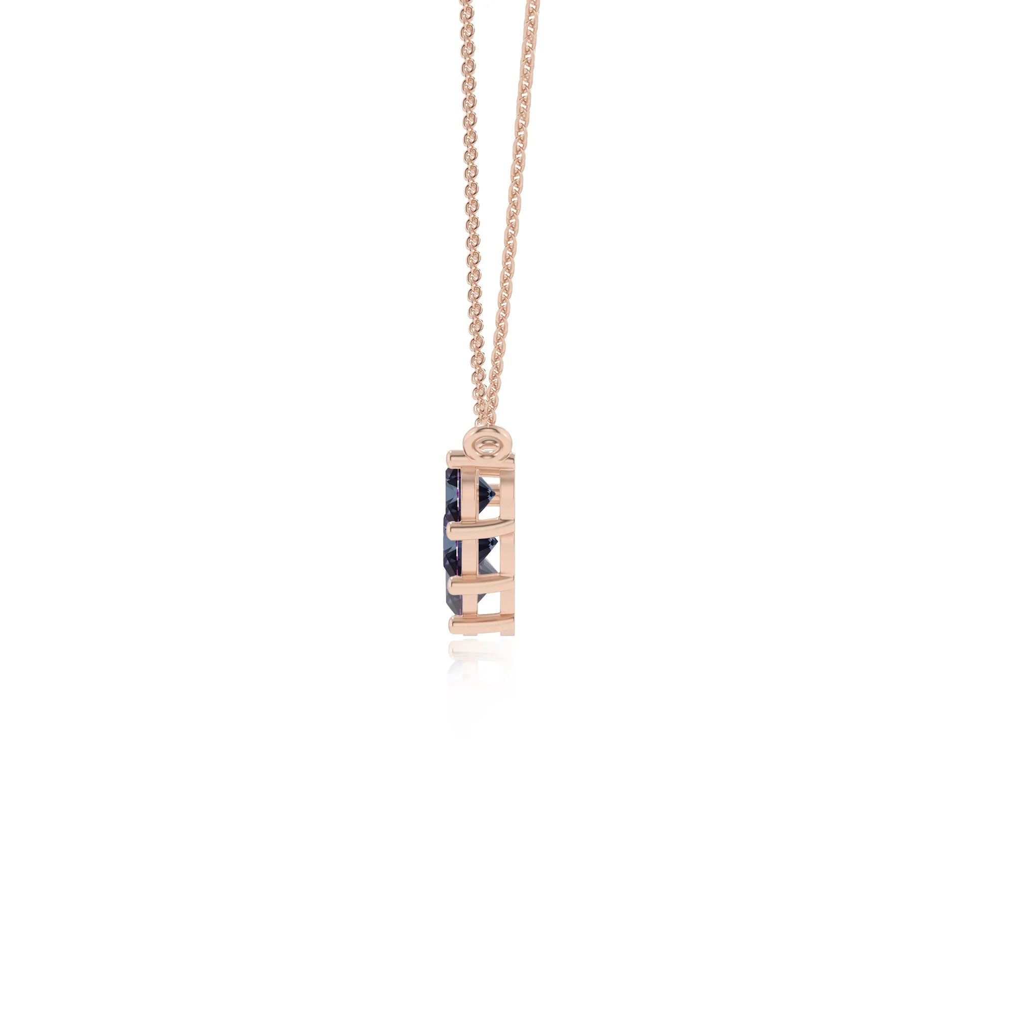 lab grown alexandrite round bar necklaces in rose gold