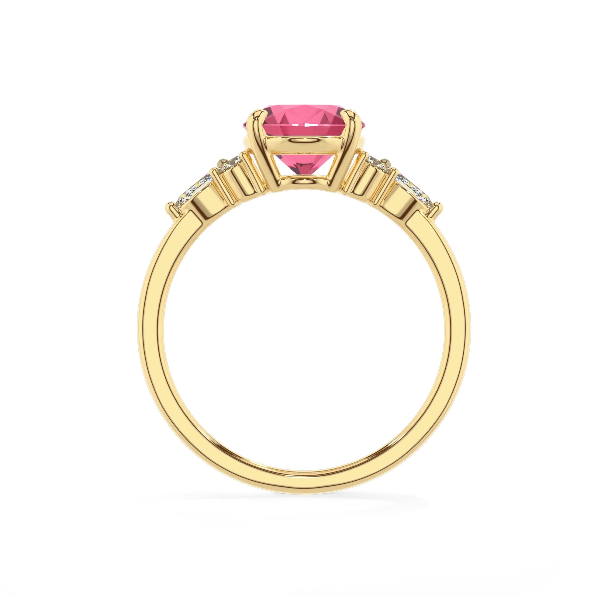 lab grown pink-tourmaline oval solitaire rings in yellow gold