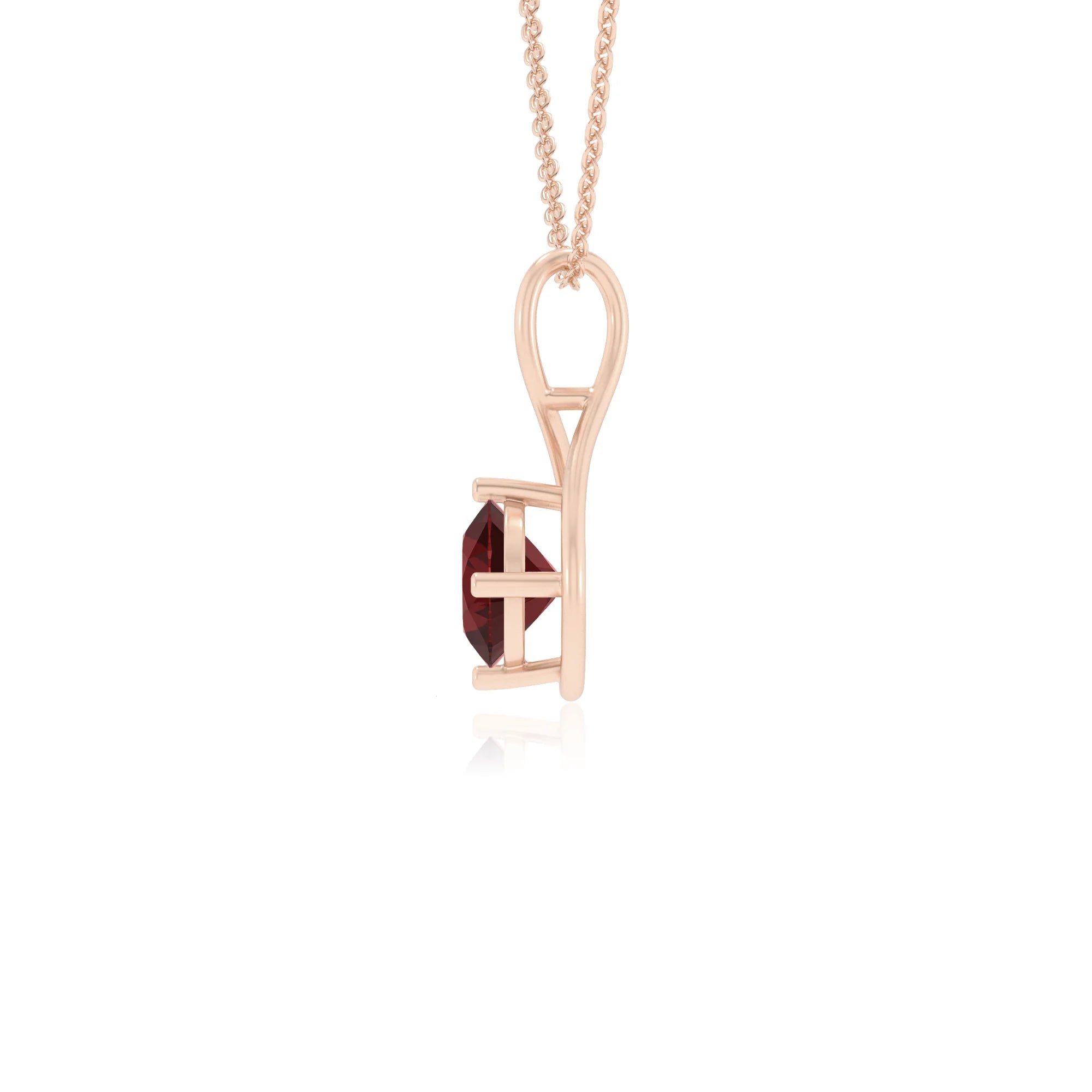natural garnet round solitaire necklaces in rose gold