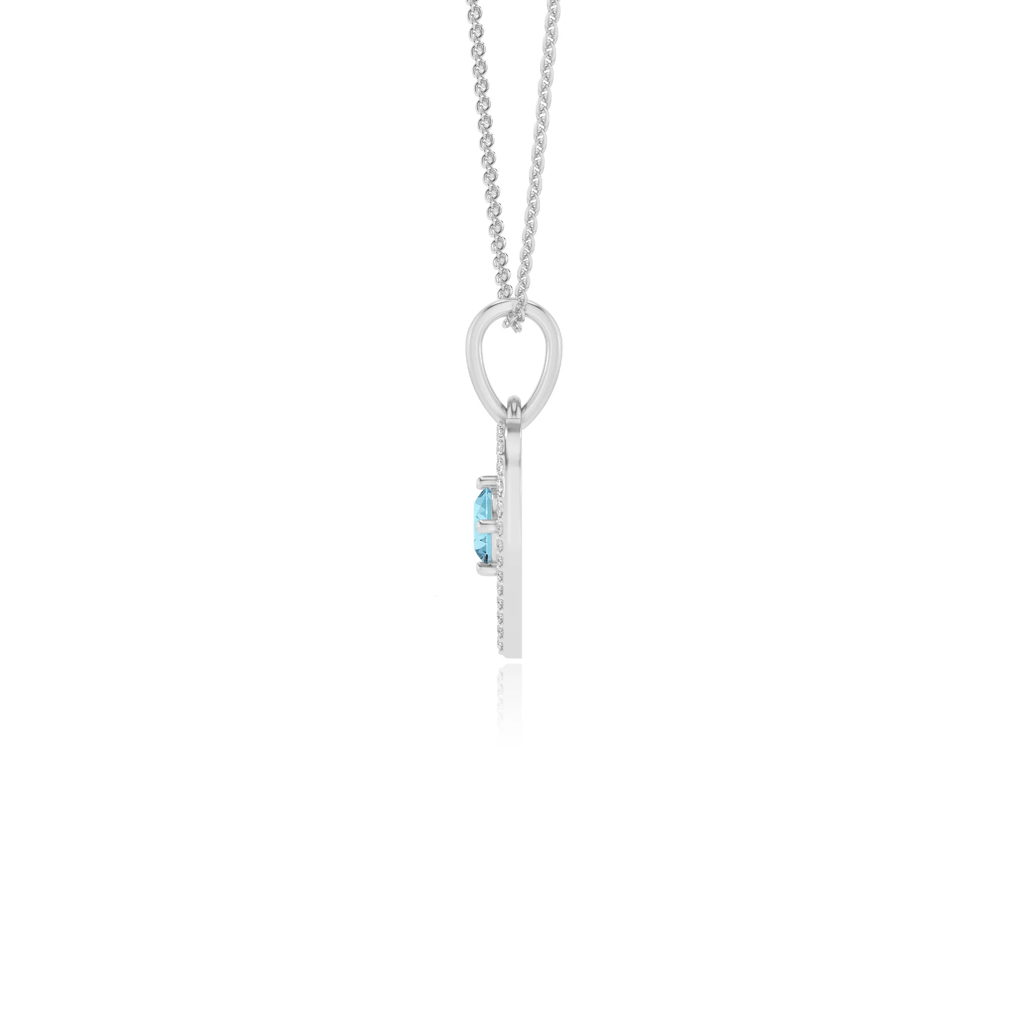 lab grown aquamarine round infinity necklaces in white gold