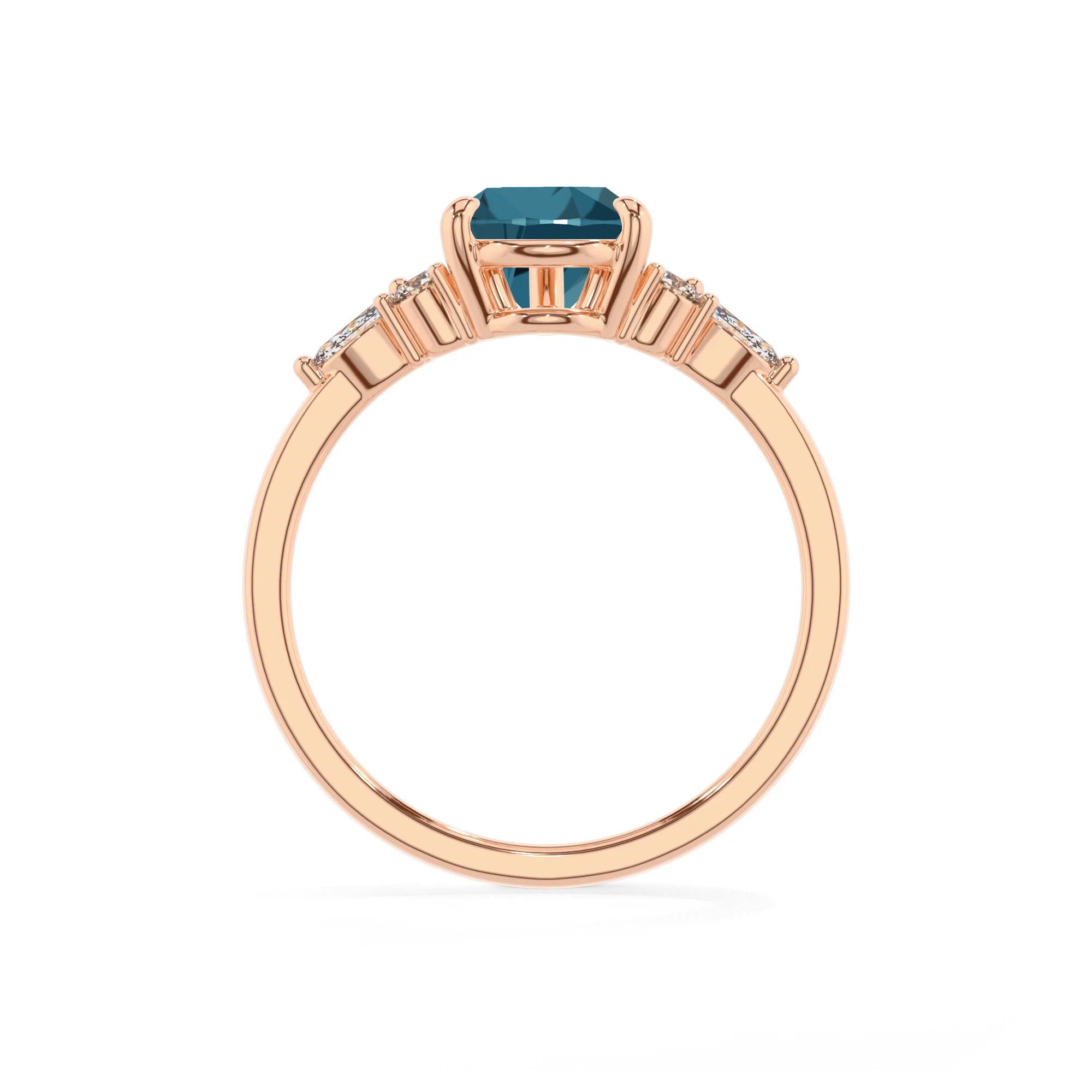 natural london-blue-topaz pear solitaire rings in rose gold