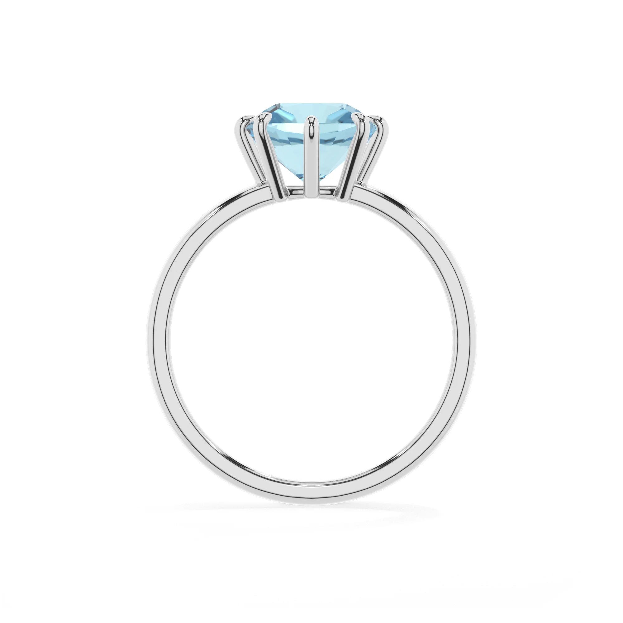 lab grown aquamarine cushion solitaire rings in white gold