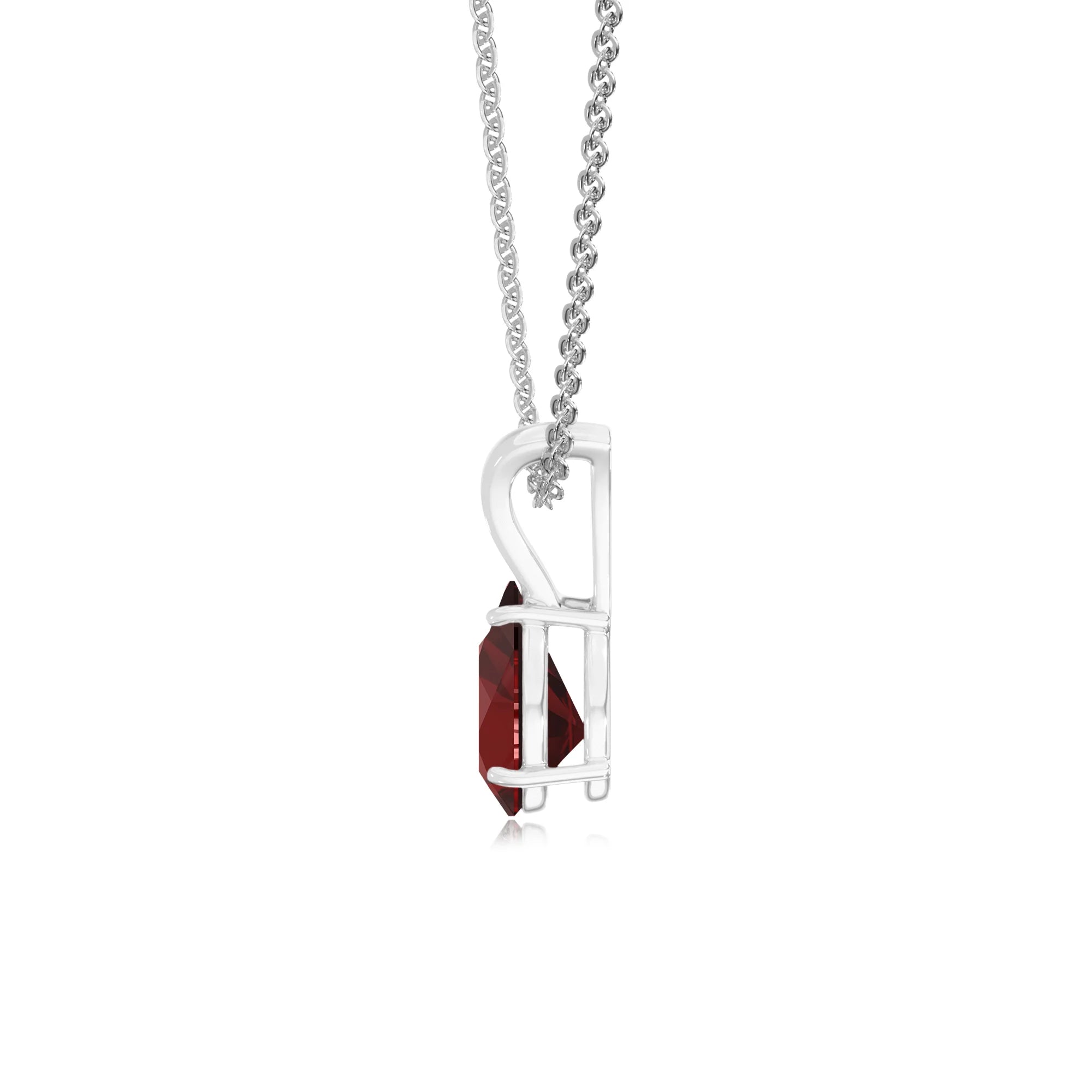 natural garnet pear solitaire v-bale necklaces in platinum