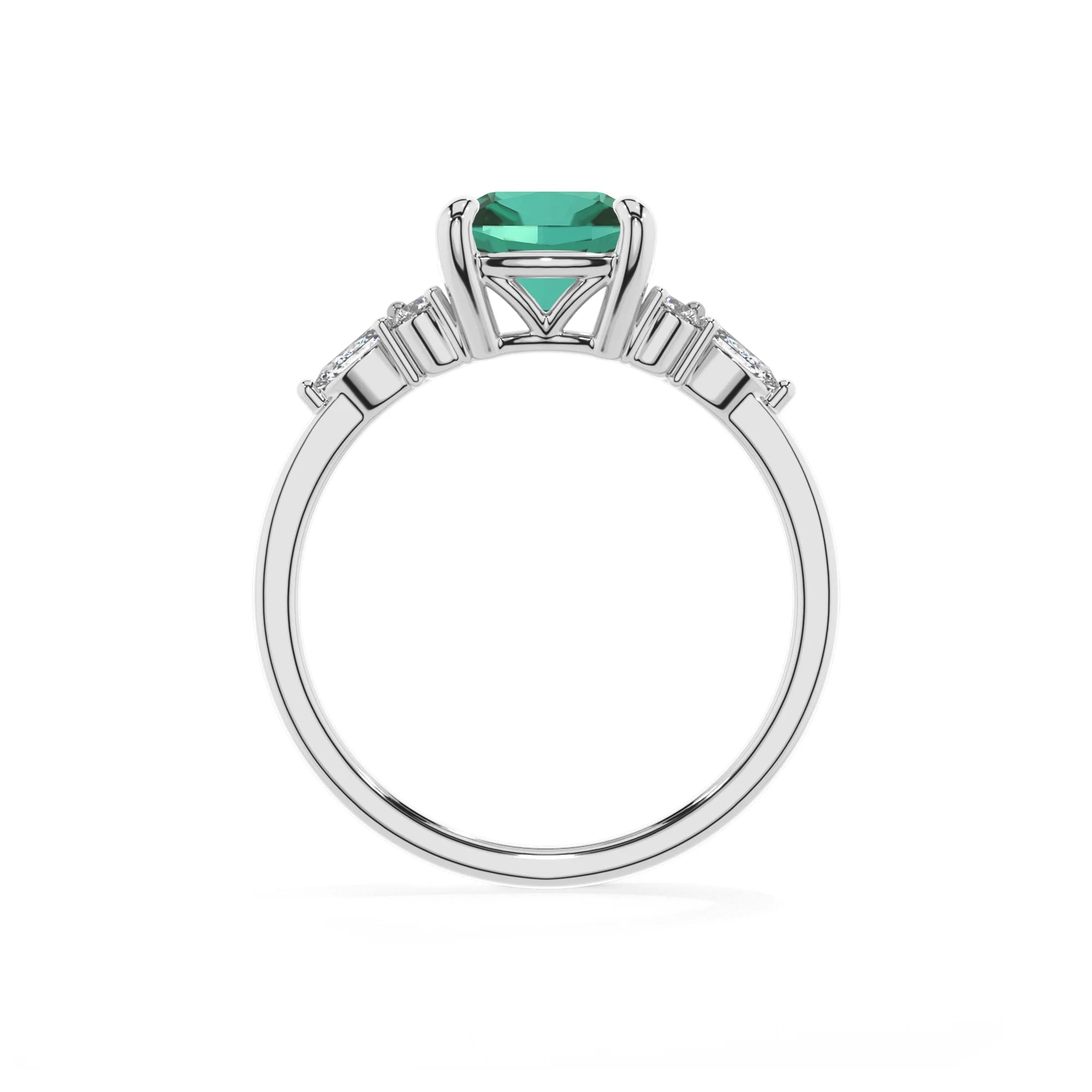 lab grown emerald cushion solitaire rings in platinum