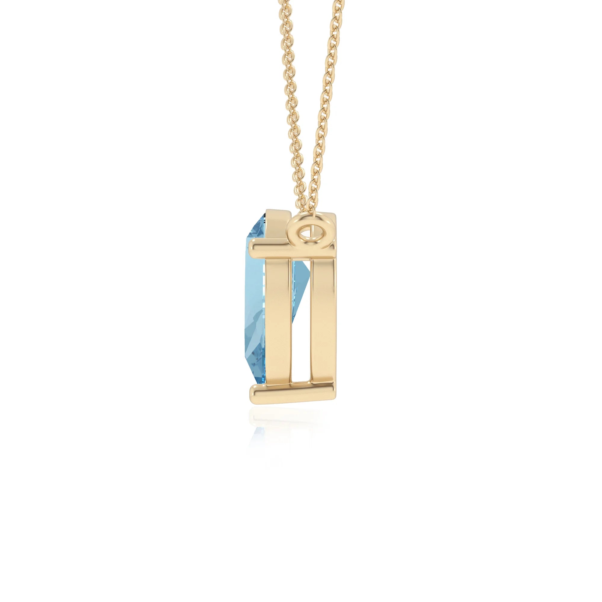 lab grown aquamarine pear solitaire necklaces in yellow gold