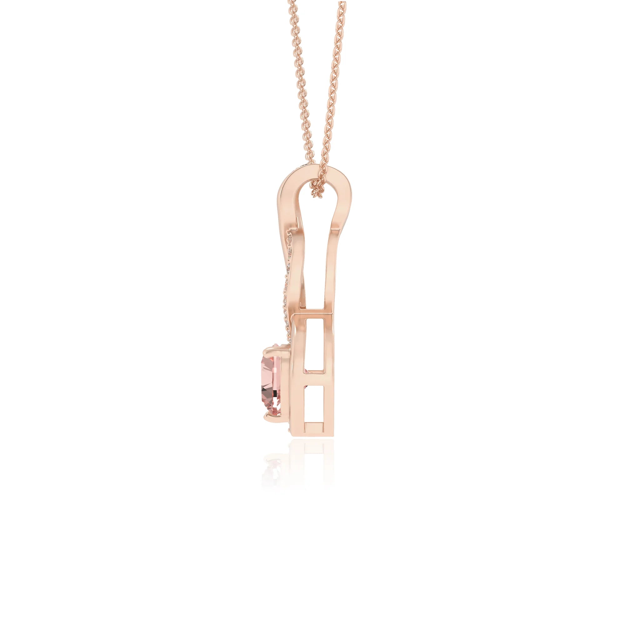 lab grown morganite heart infinity necklaces in rose gold