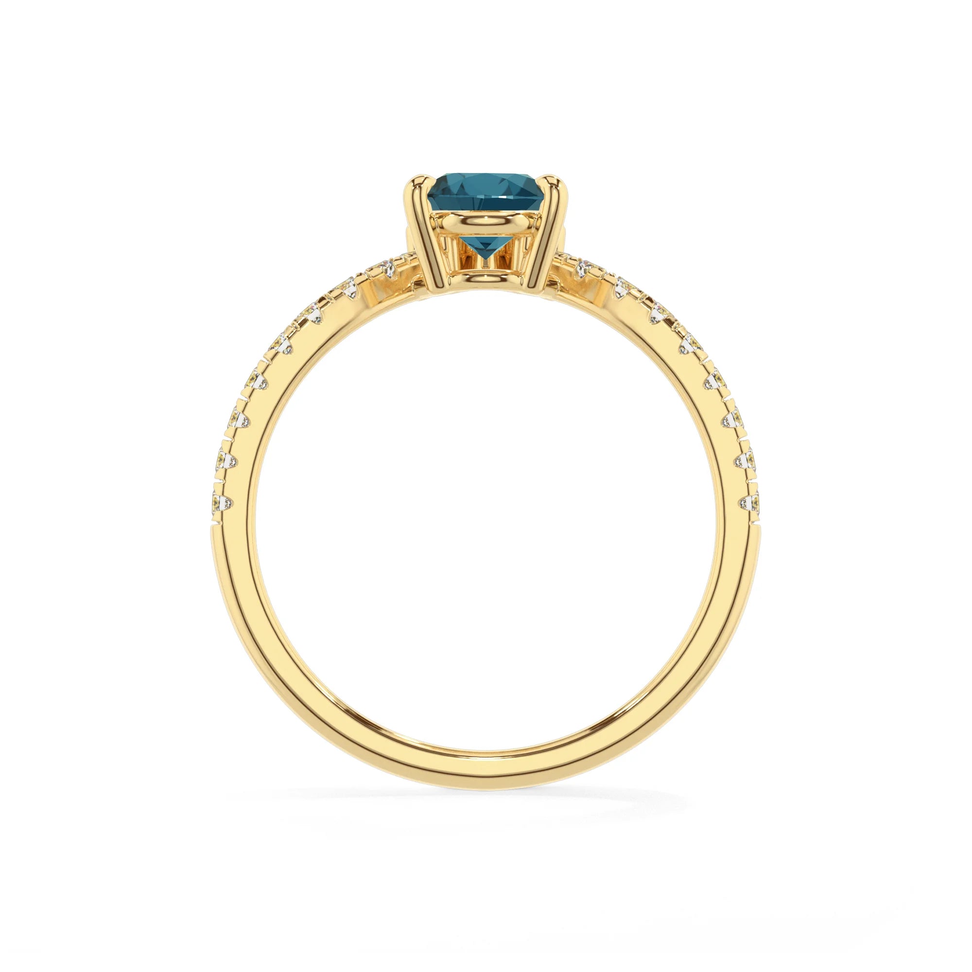 natural london-blue-topaz pear solitaire rings in yellow gold