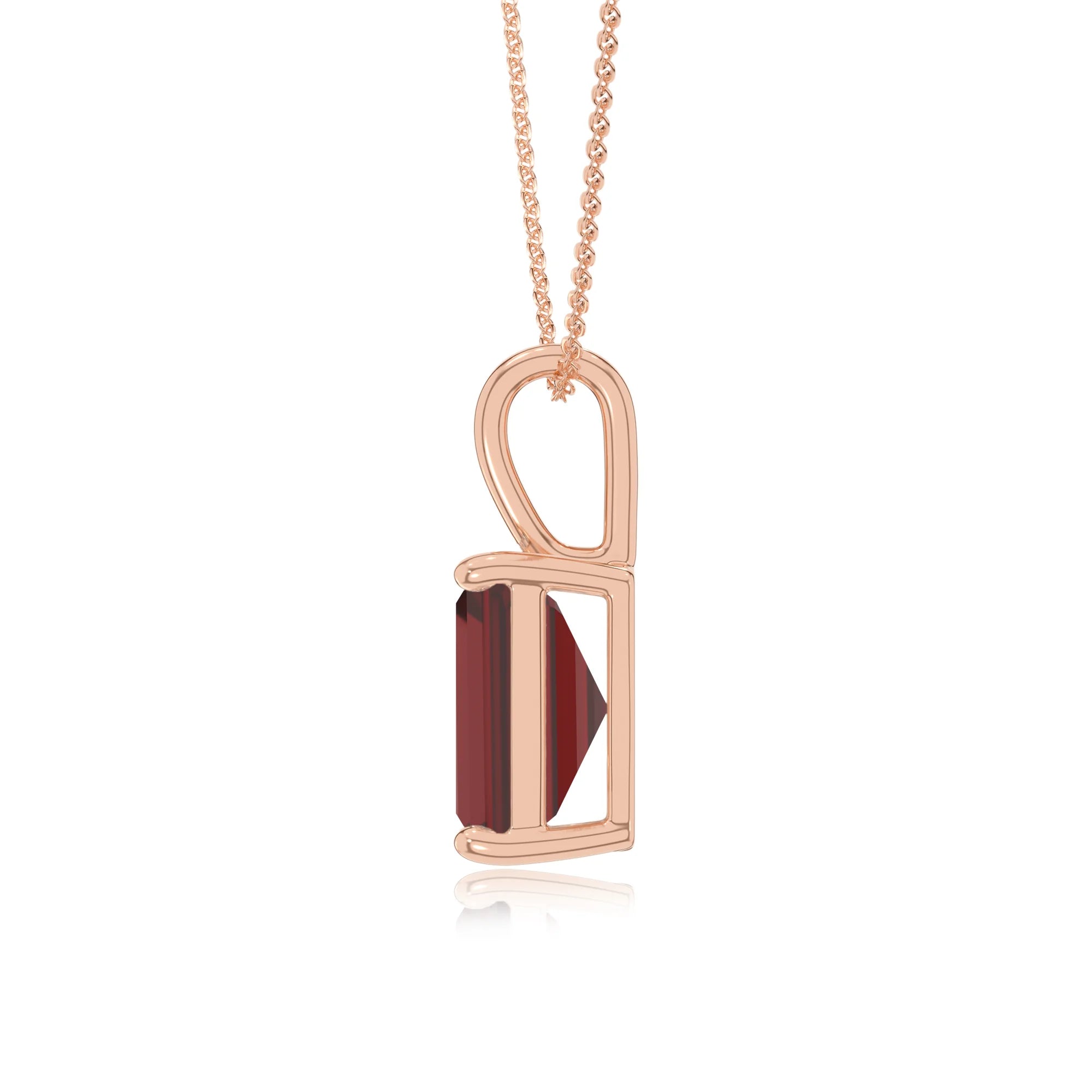 natural garnet emerald cut solitaire necklaces in rose gold