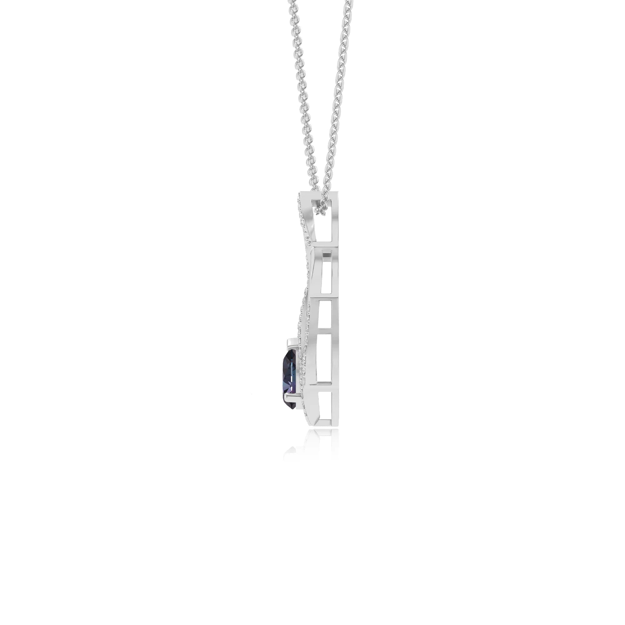 lab grown alexandrite pear solitaire necklaces in white gold