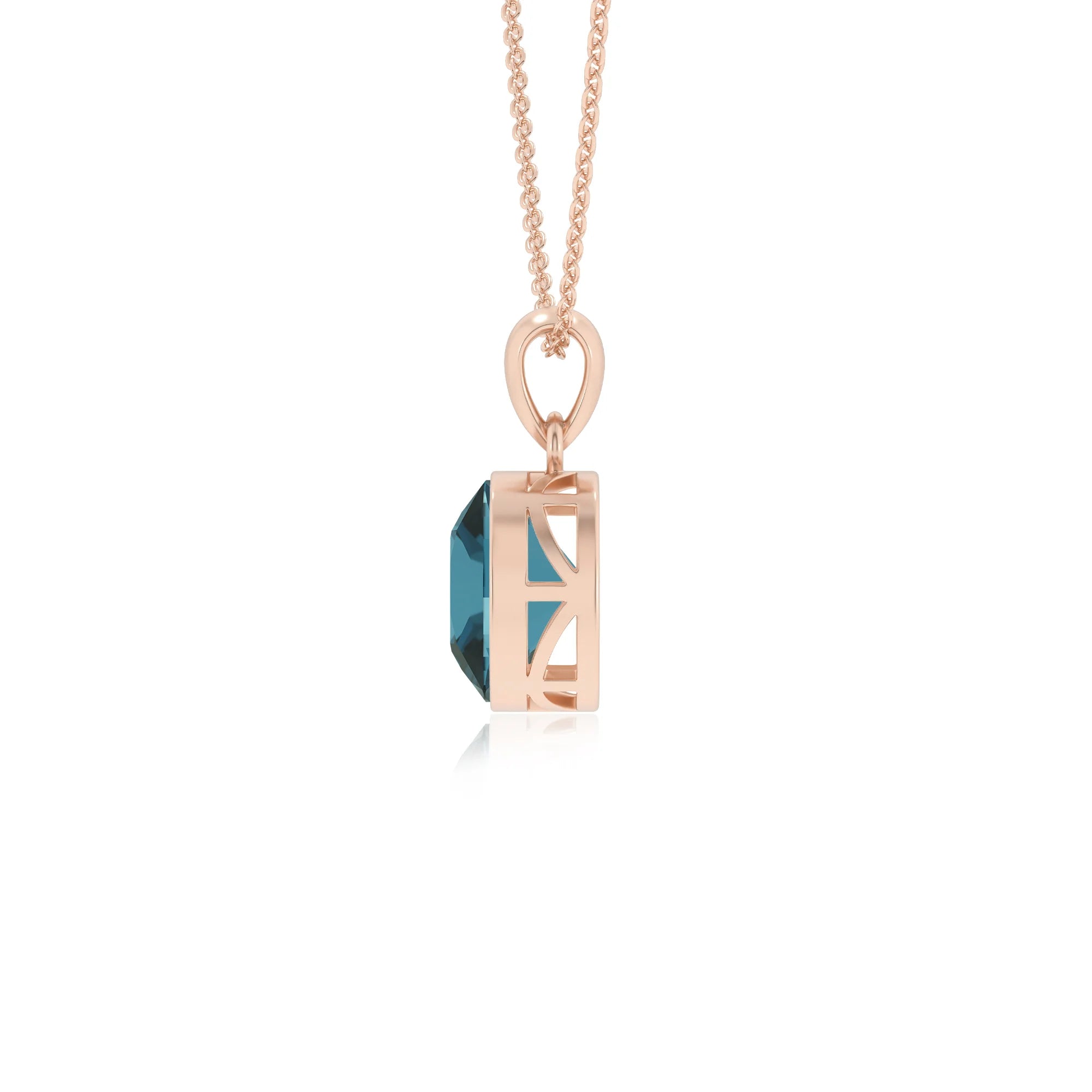 natural london-blue-topaz cushion solitaire necklaces in rose gold
