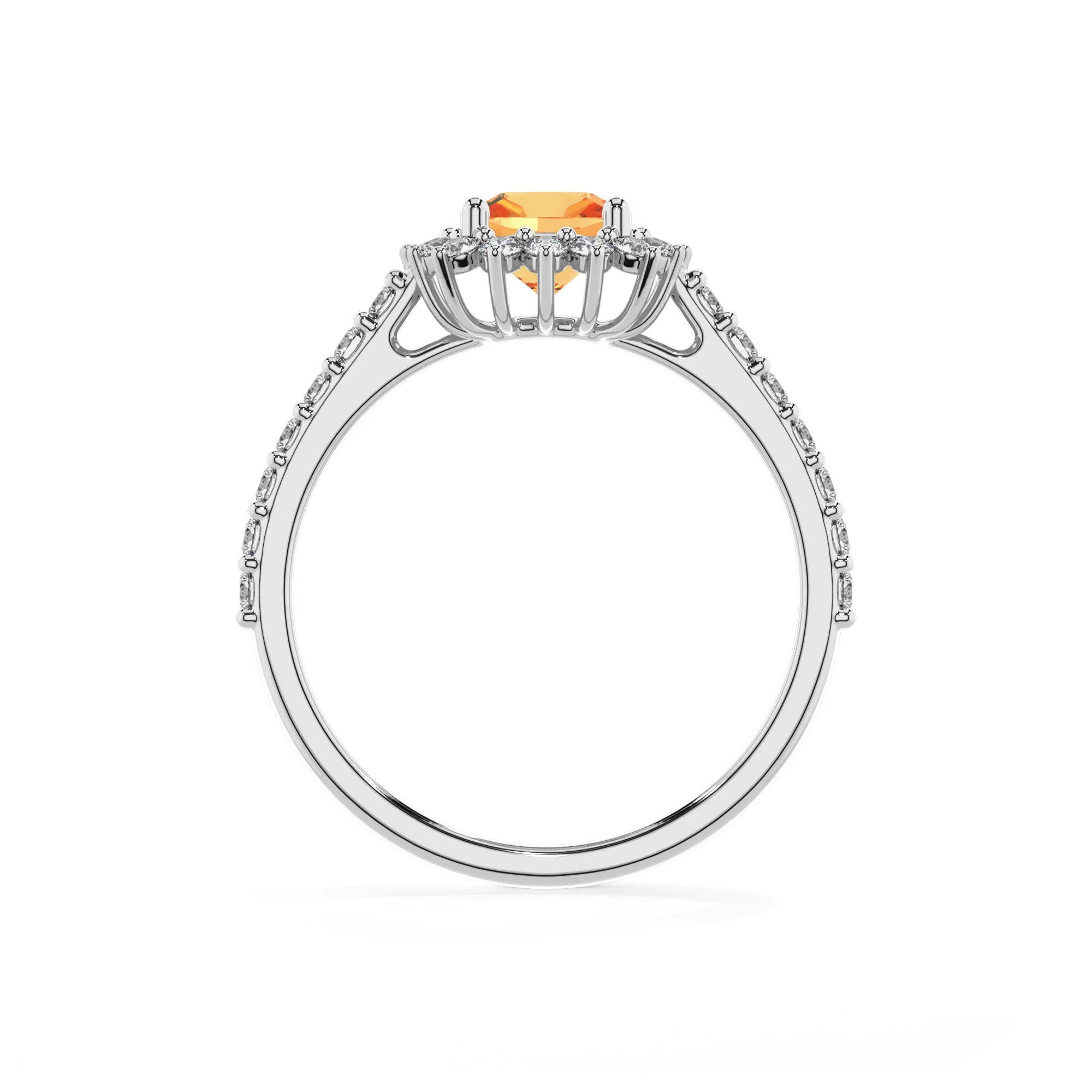 lab grown citrine cushion solitaire rings in white gold