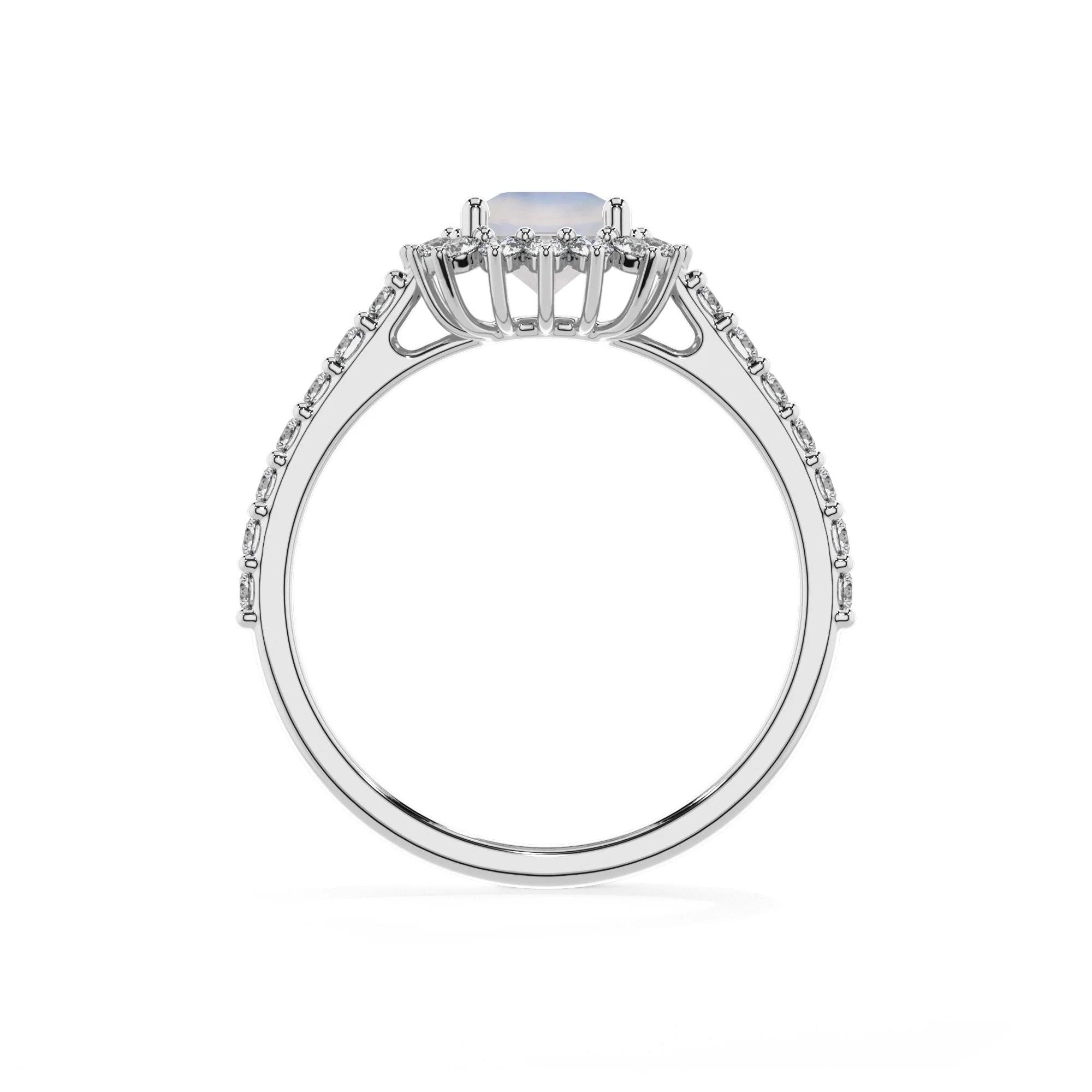 natural rainbow-moonstone cushion solitaire rings in platinum