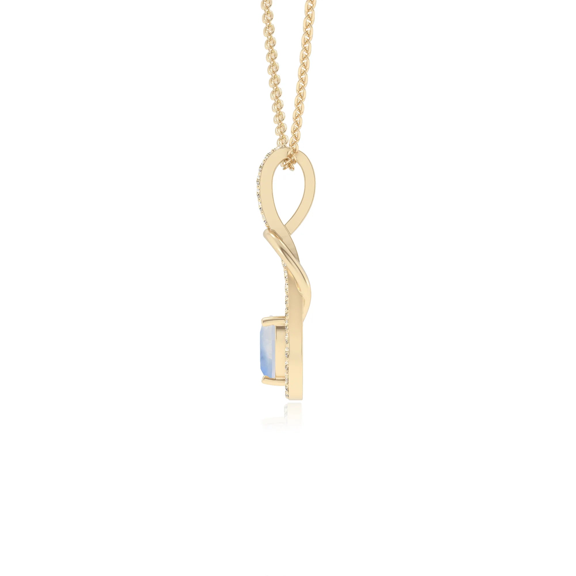 natural rainbow-moonstone heart infinity v-bale necklaces in yellow gold