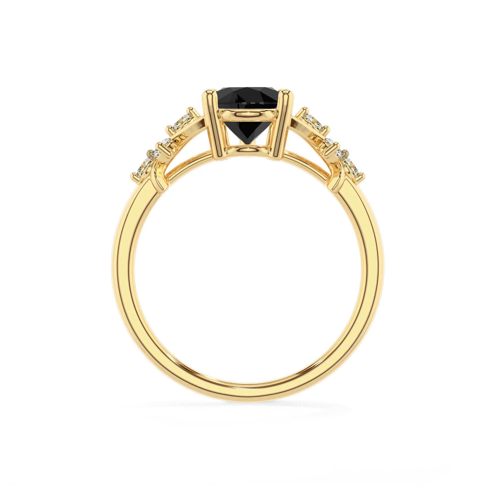 natural black-onyx pear solitaire rings in yellow gold