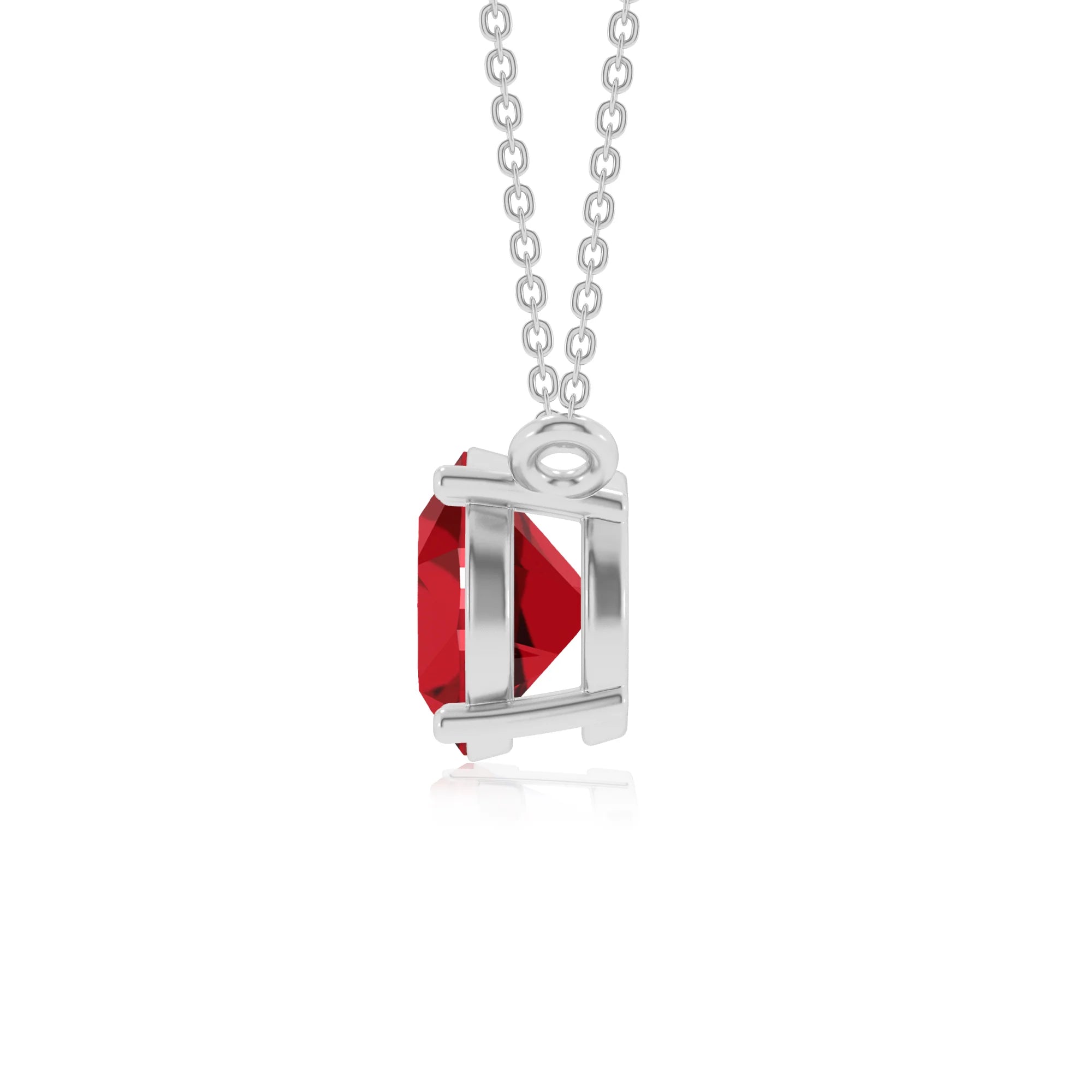 lab grown ruby round solitaire necklaces in white gold