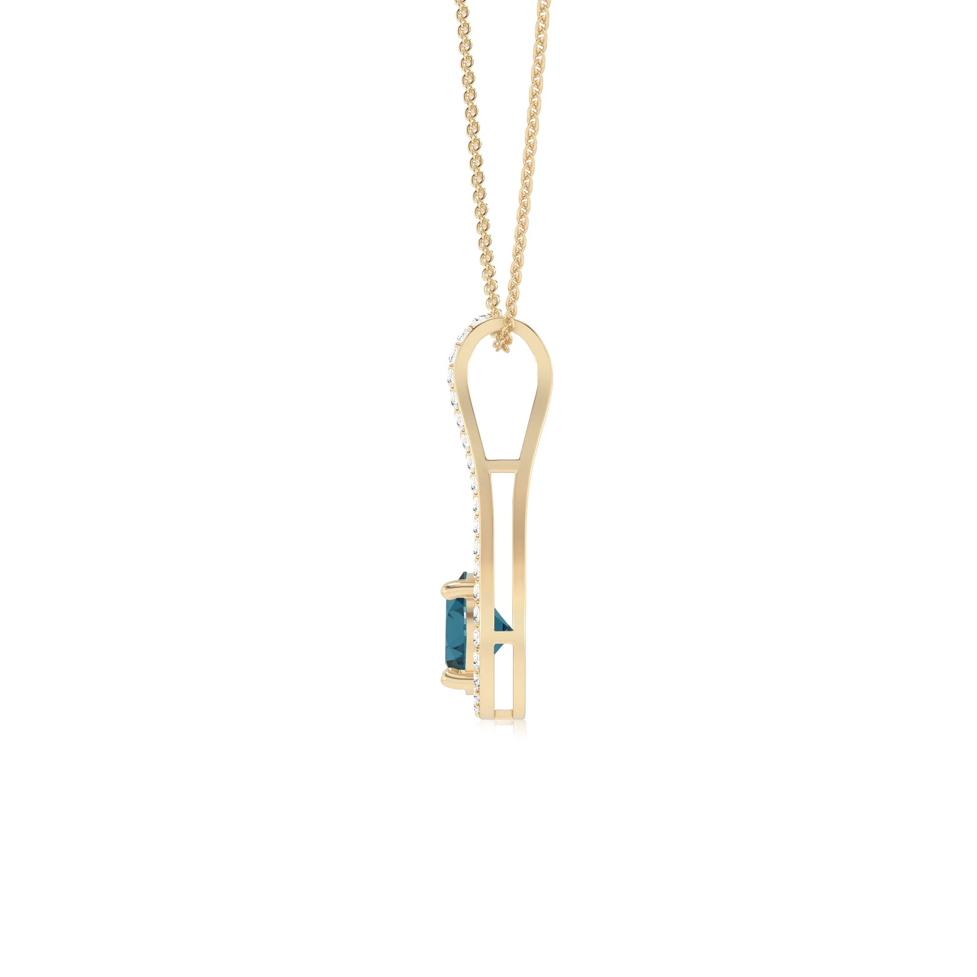 natural london-blue-topaz round solitaire v-bale necklaces in yellow gold