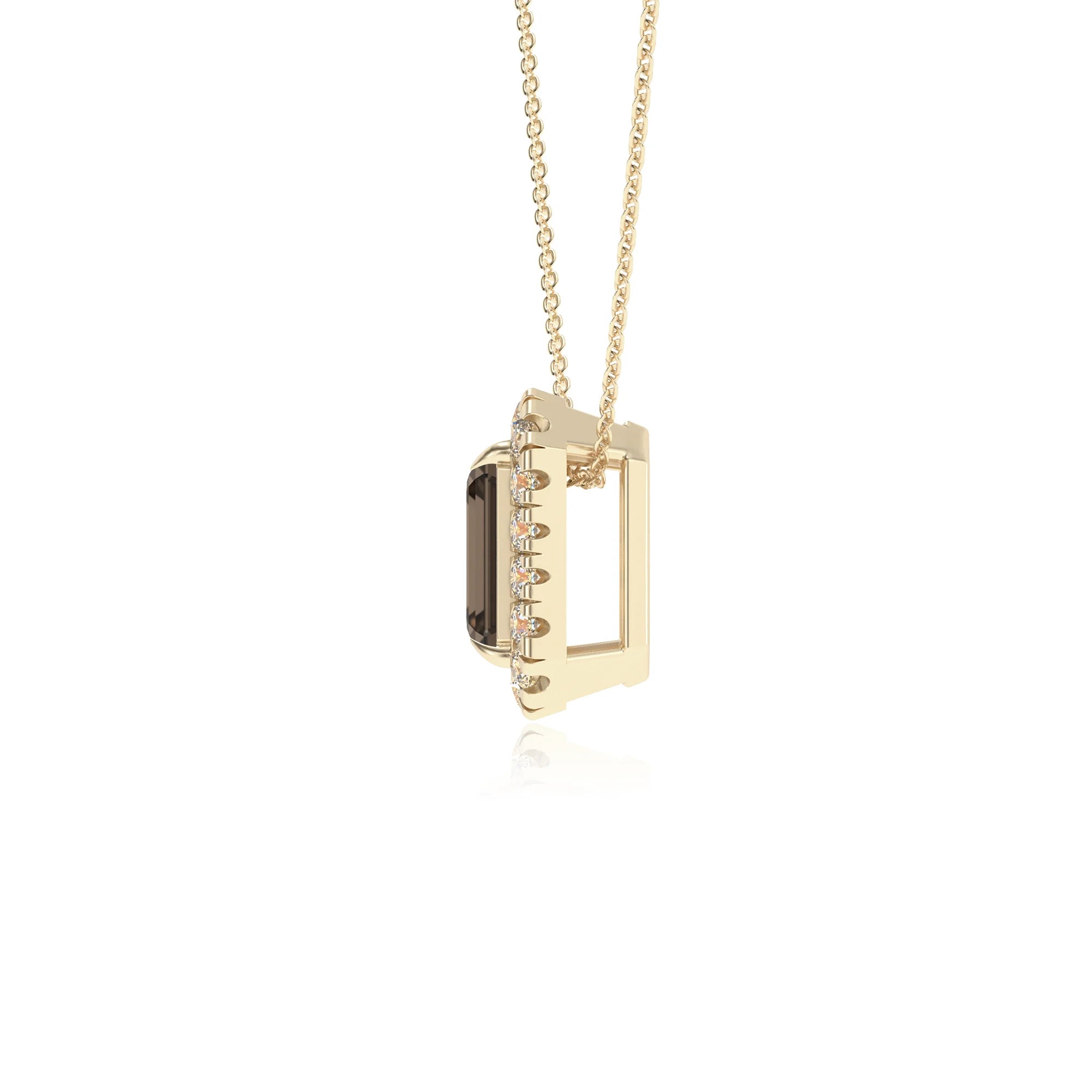natural smoky quartz emerald cut solitaire necklaces in yellow gold