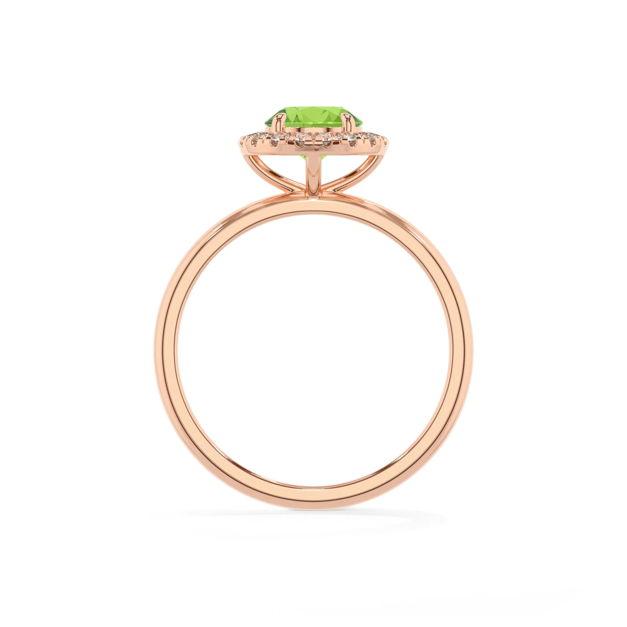 natural peridot round solitaire rings in rose gold