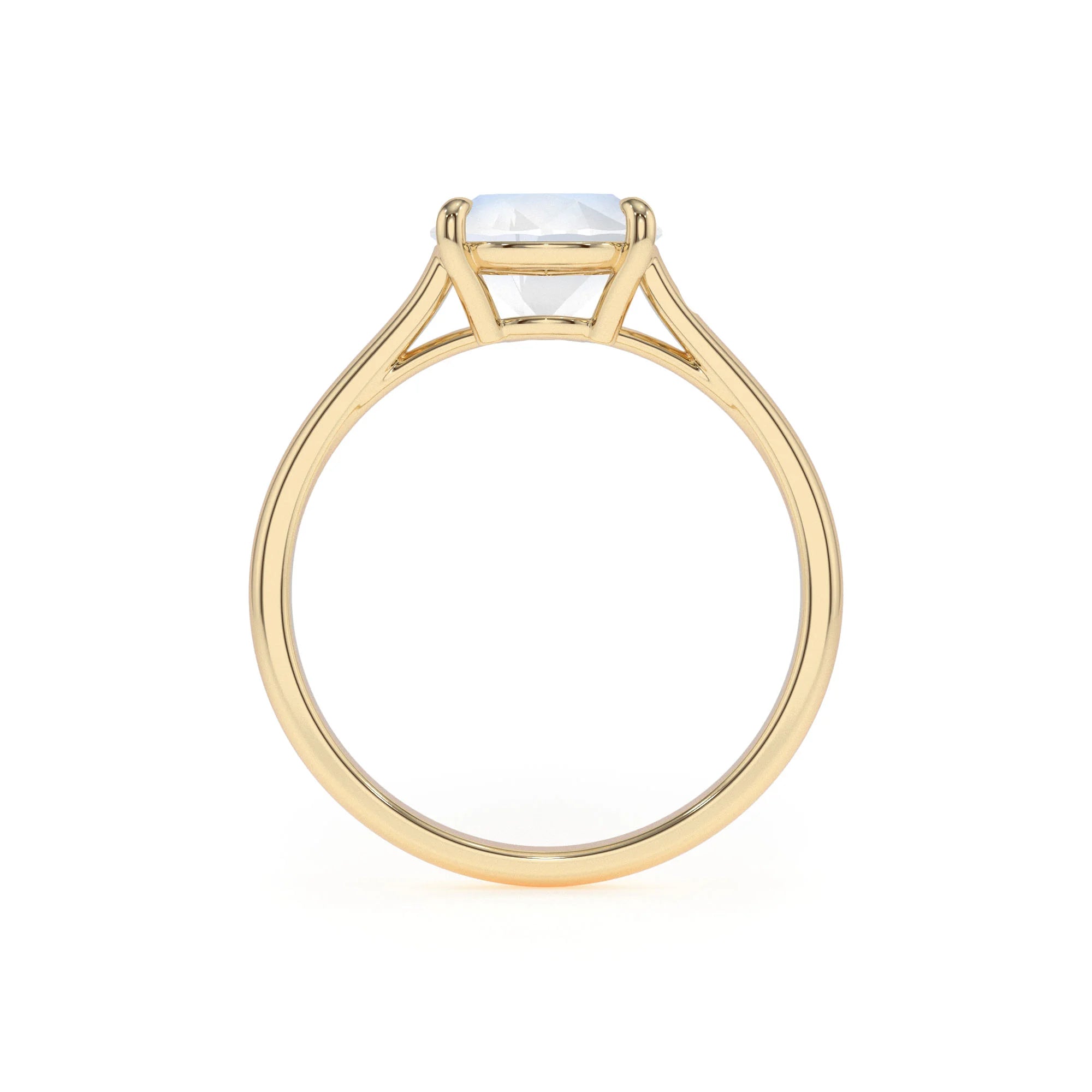 natural rainbow-moonstone cushion solitaire rings in yellow gold