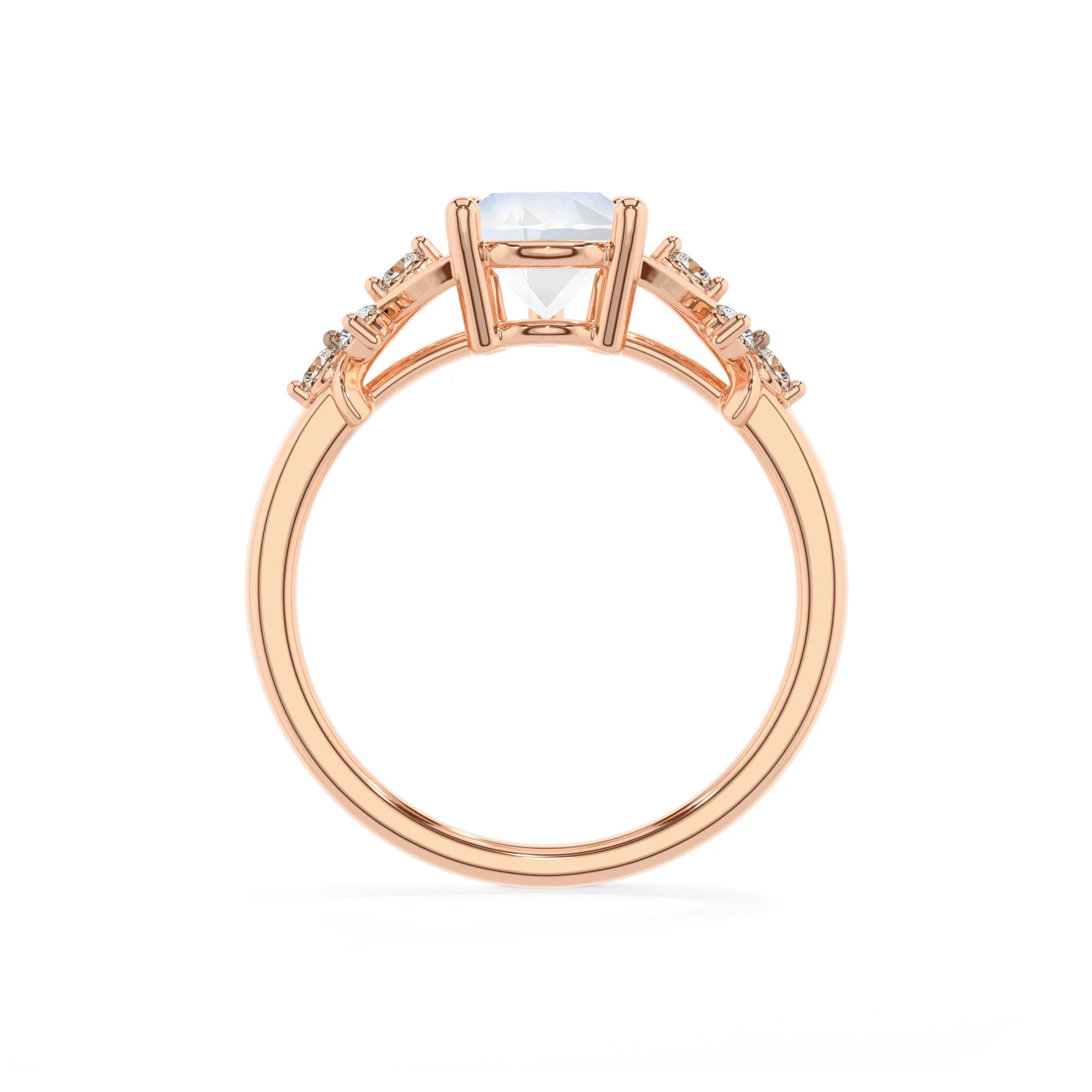 natural rainbow-moonstone pear solitaire rings in rose gold