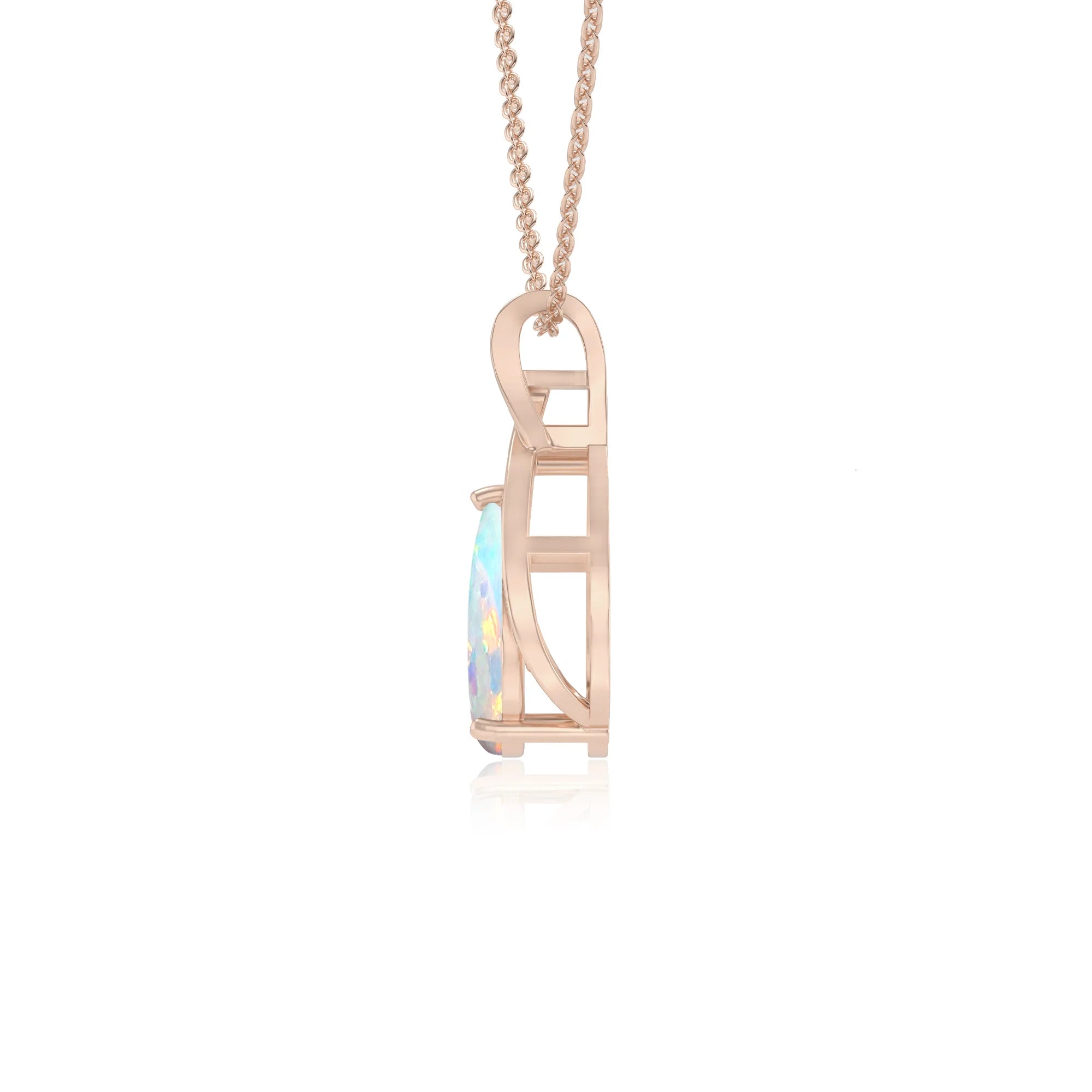 lab grown opal pear solitaire necklaces in rose gold