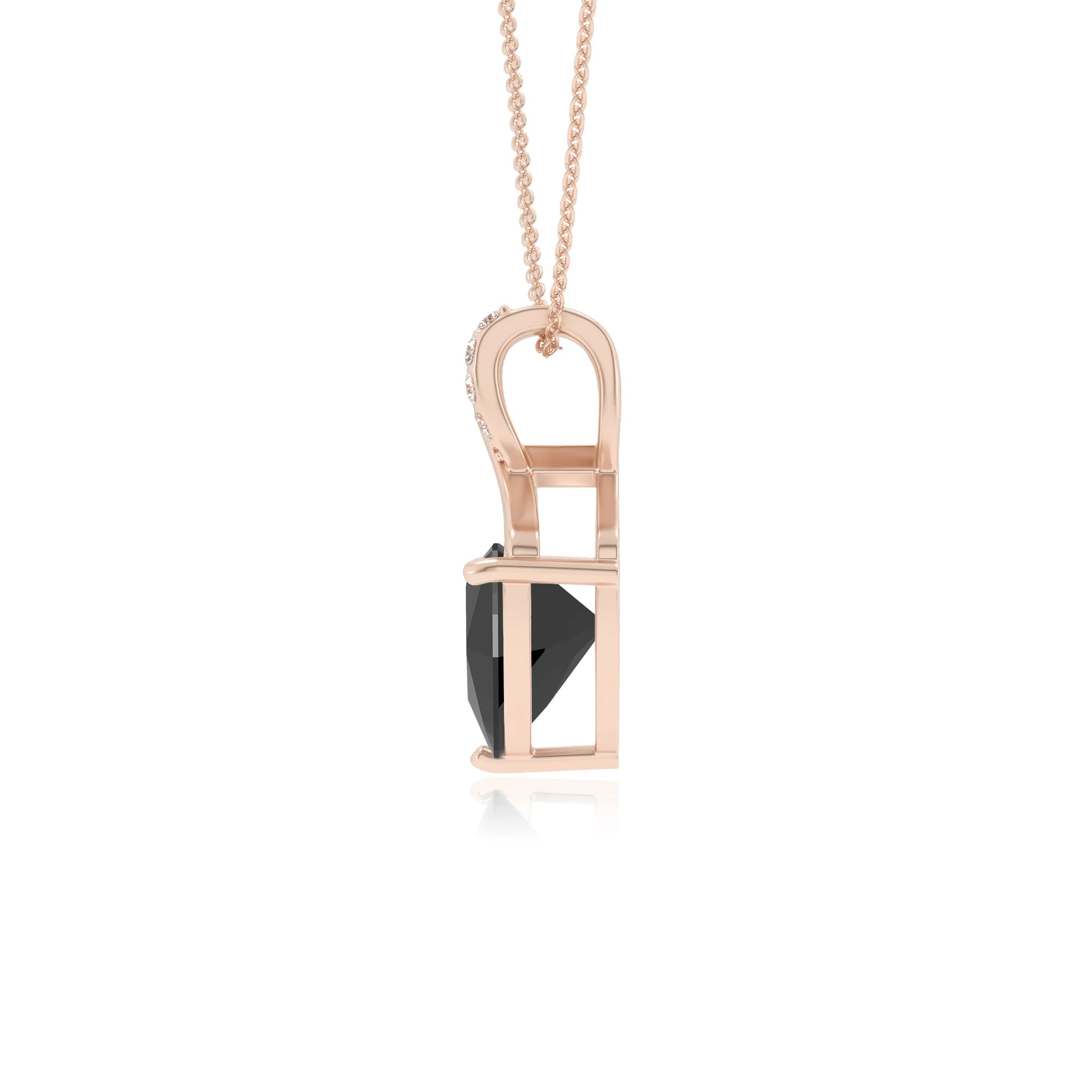 natural black-onyx trillion solitaire necklaces in rose gold