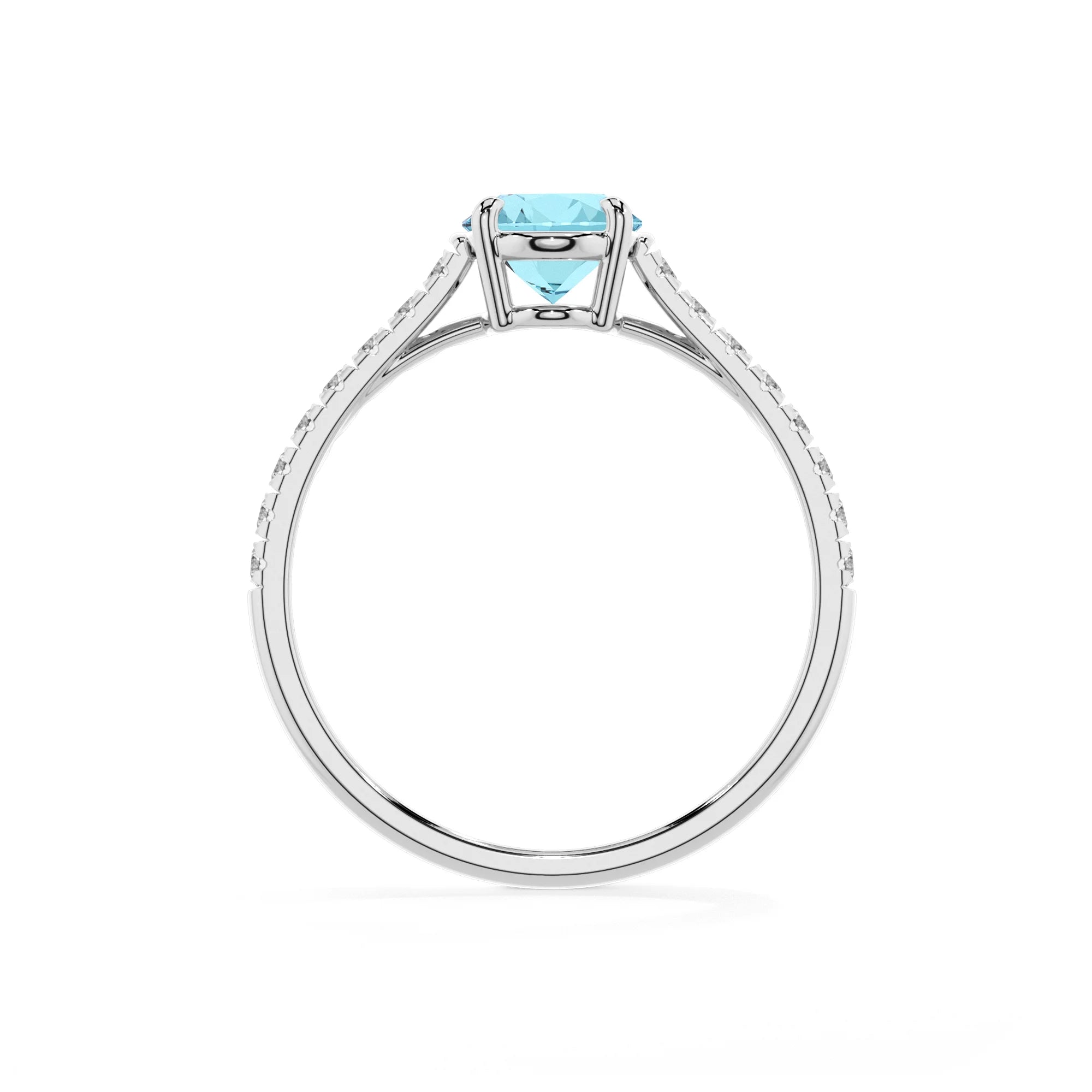 lab grown aquamarine oval half eternity solitaire engagement rings in white gold