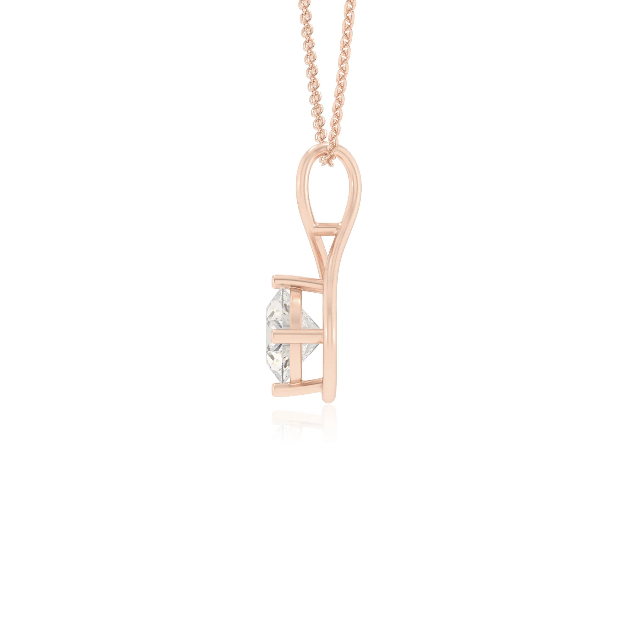 lab grown moissanite round solitaire necklaces in rose gold